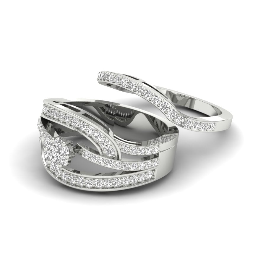 0.79 TW Flower Design Round Cut Lab Grown Diamond Ring Set Ladies Cluster Setting Engagement Ring Bridal Ring Set Wedding Ring PR581