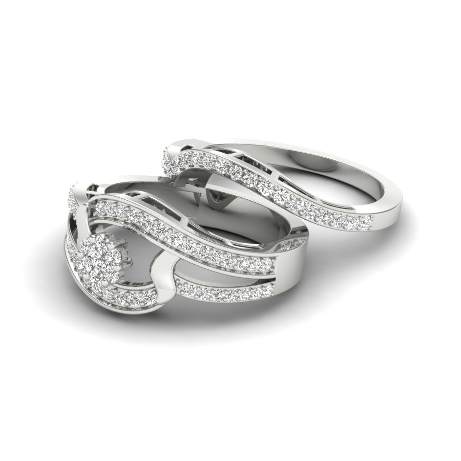 Flower Design Ring 0.58 TW Round Cut Lab Grown Diamond Ring Set Ladies Cluster Setting Engagement Ring Wedding Ring Bridal Ring Set PR582