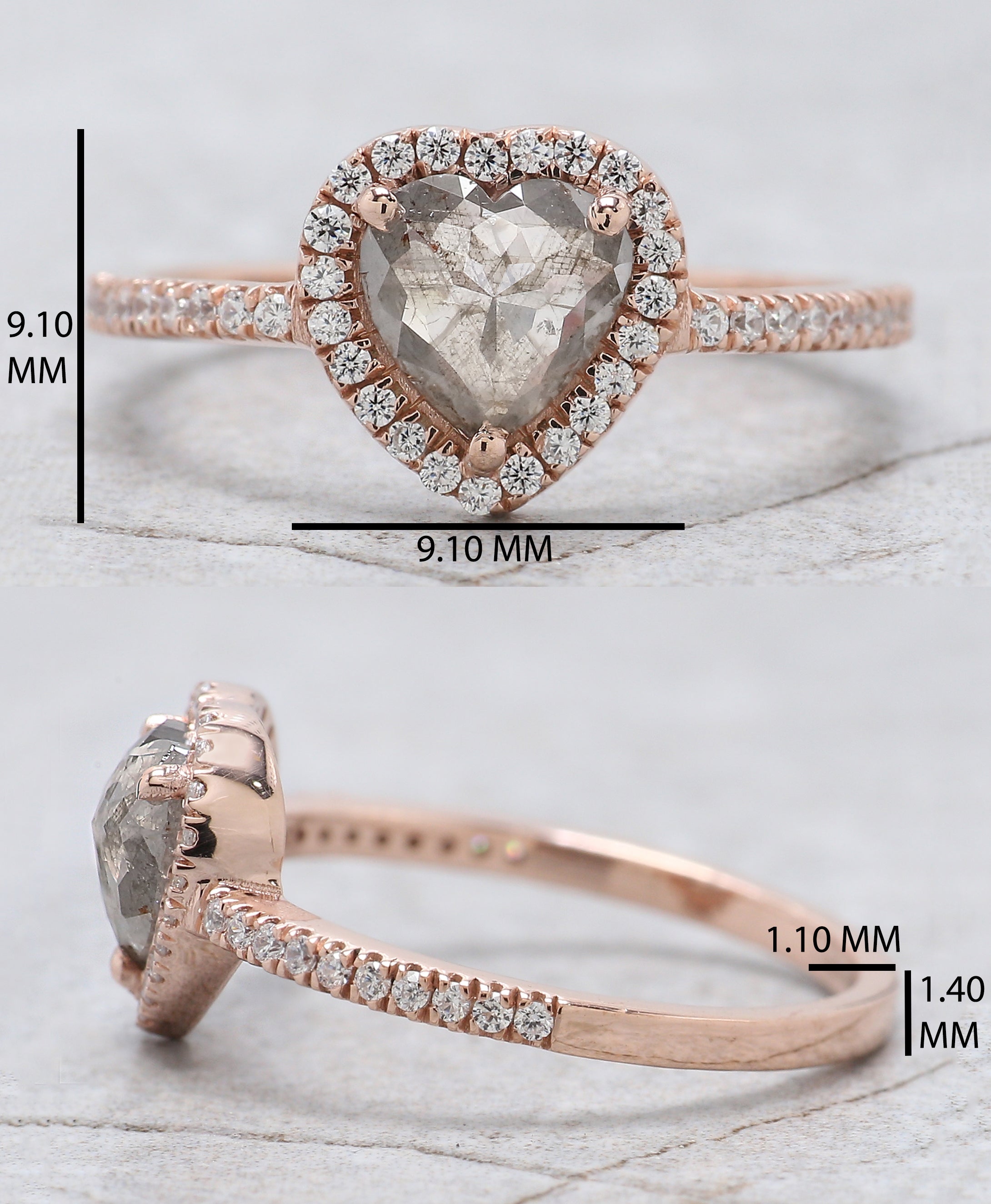 Heart Cut Salt And Pepper Diamond Ring 0.66 Ct 6.45 MM Heart Diamond Ring 14K Solid Rose Gold Silver Engagement Ring Gift For Her QL1623