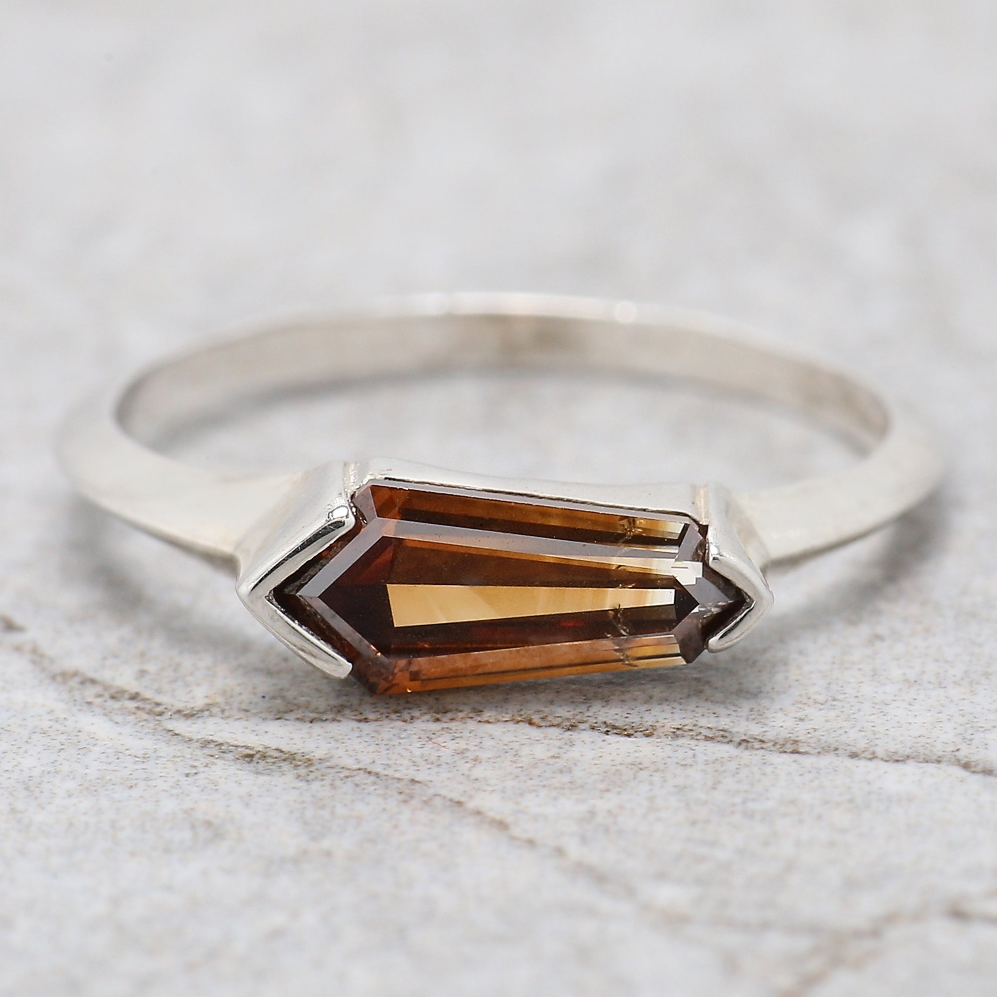 Shield Shape Brown Color Diamond Ring 0.93 Ct 10.25 MM Shield Diamond Ring 14K Solid White Gold Silver Engagement Ring Gift For Her QL1795