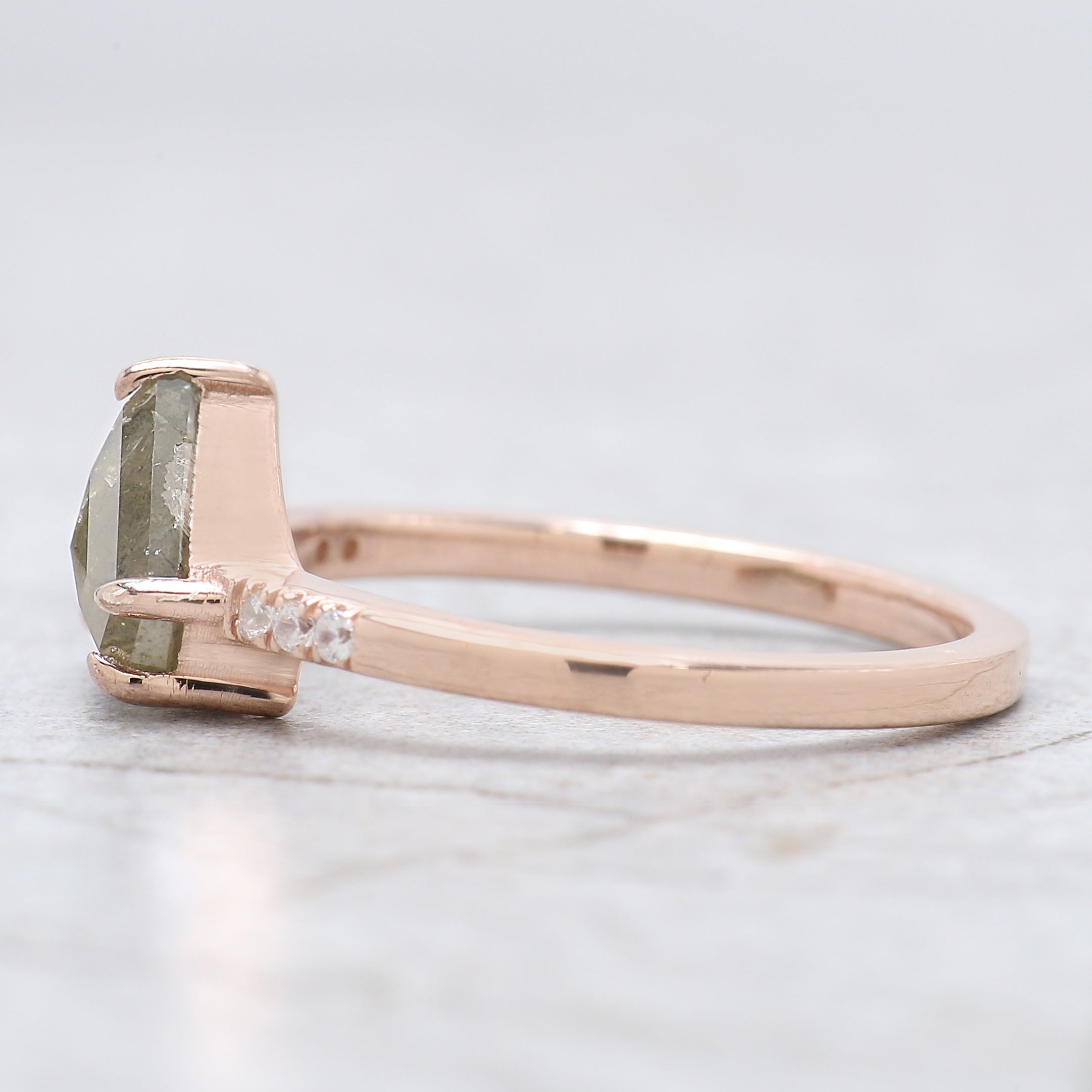 Shield Cut Salt And Pepper Diamond Ring 1.50 Ct 7.00 MM Shield Diamond Ring 14K Solid Rose Gold Silver Engagement Ring Gift For Her QN8819