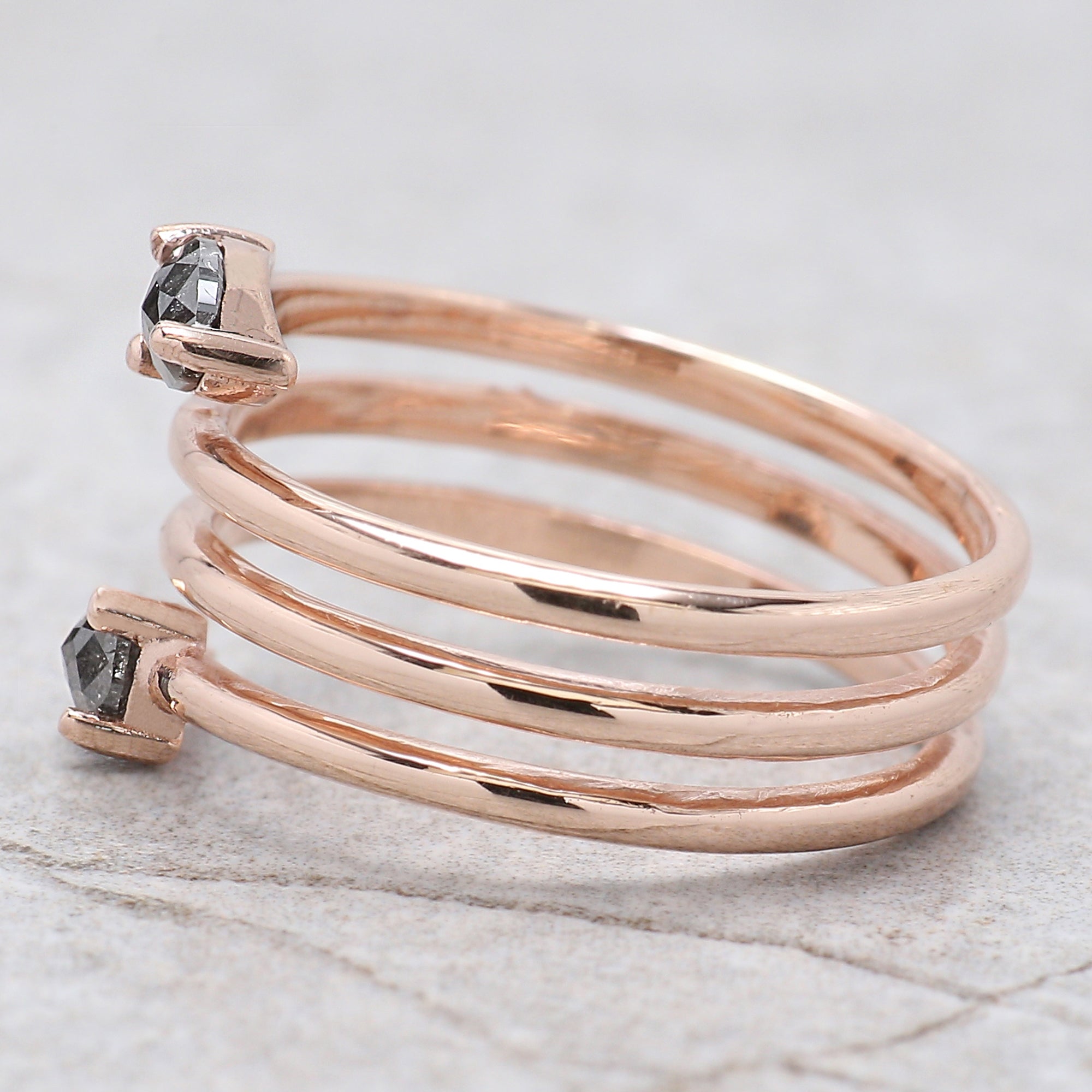 Salt And Pepper Pear Diamond Ring 14K Solid Rose White Yellow Gold Ring Engagement Wedding Gift Ring 0.47 CT QN942