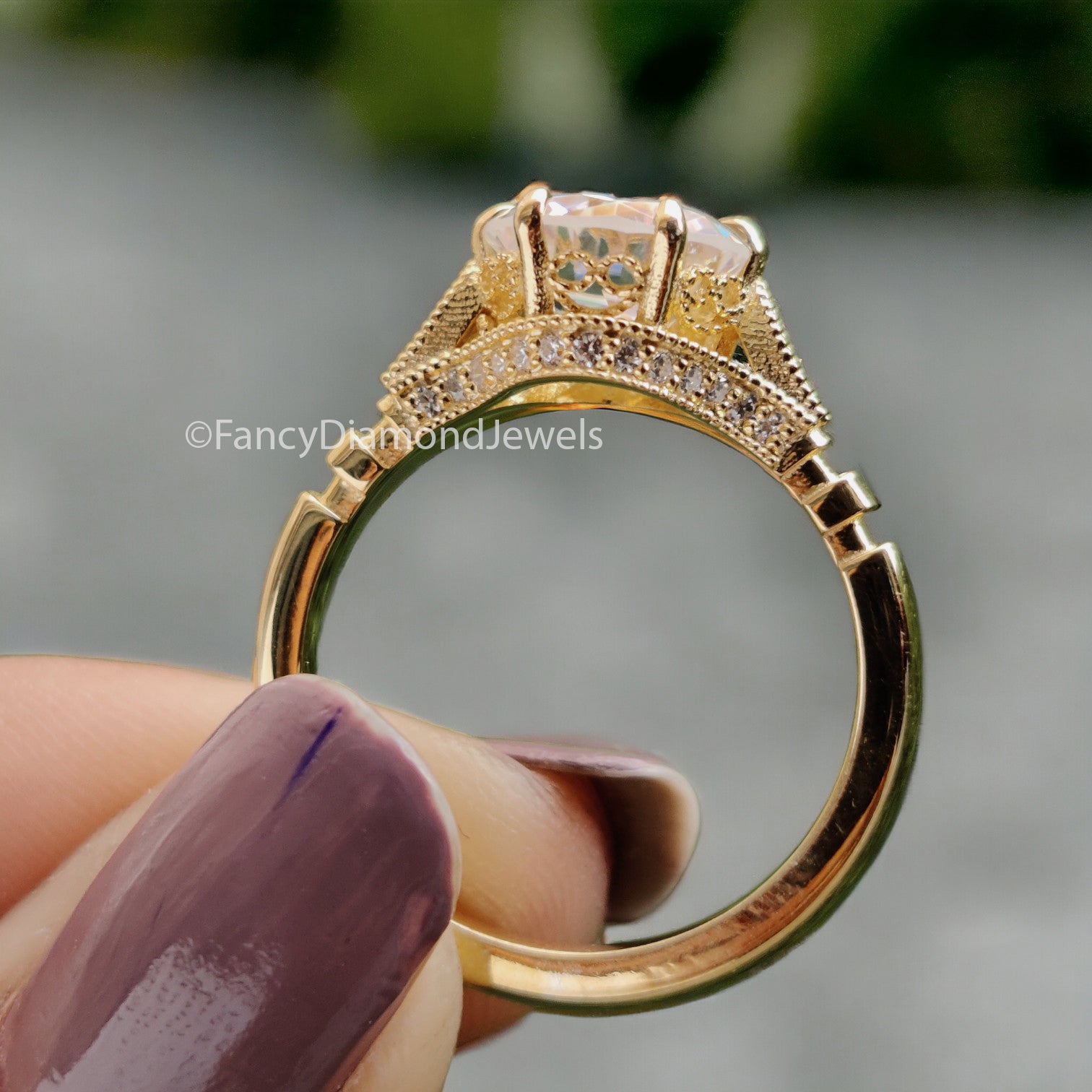 2.15 CTW Old European Cut Vintage Ring Round OEC Colorless Moissanite Ring 14KT Gold Engagement Ring Milgarain Setting Antique Ring FD02
