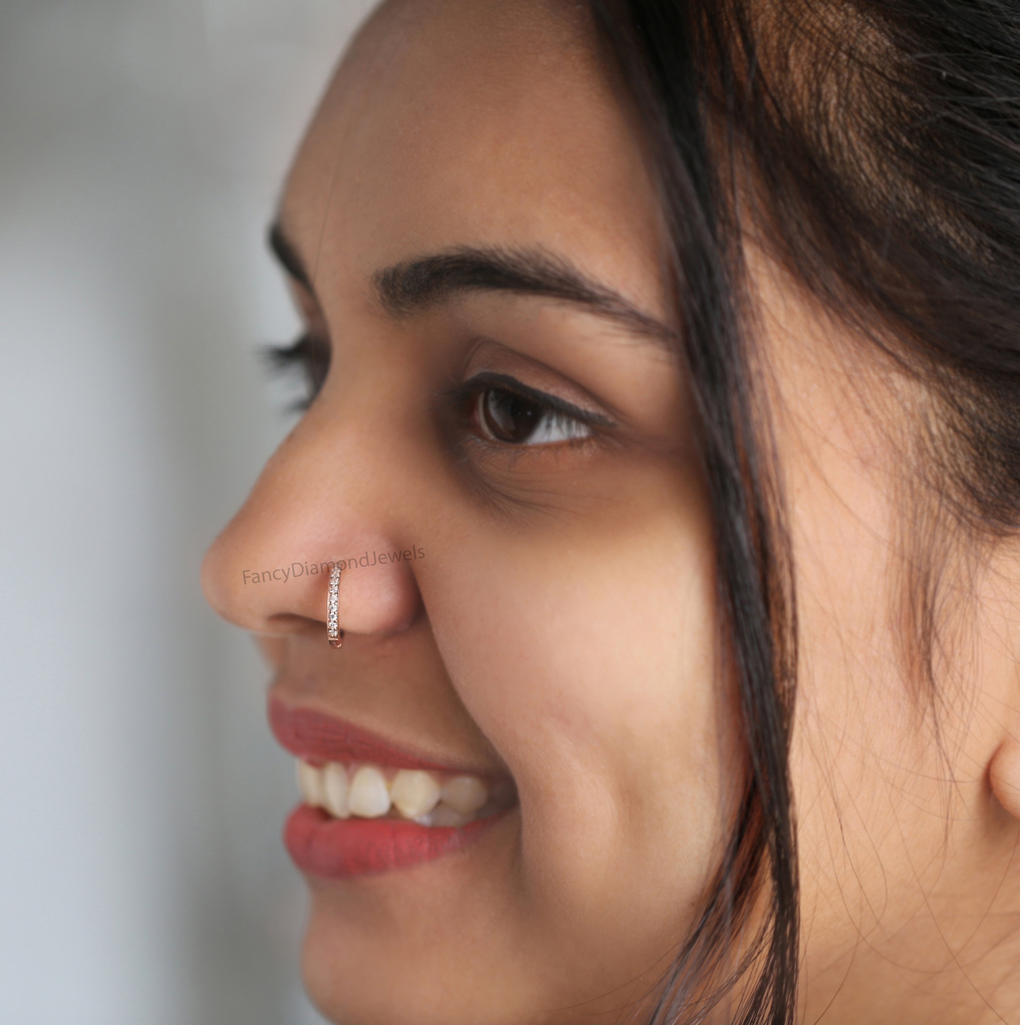 Natural Round White Diamond Nose Rings Engagement Wedding Gift Nose Ring 14K Solid Rose White Yellow Gold Nose Ring 0.07 CT KD1012