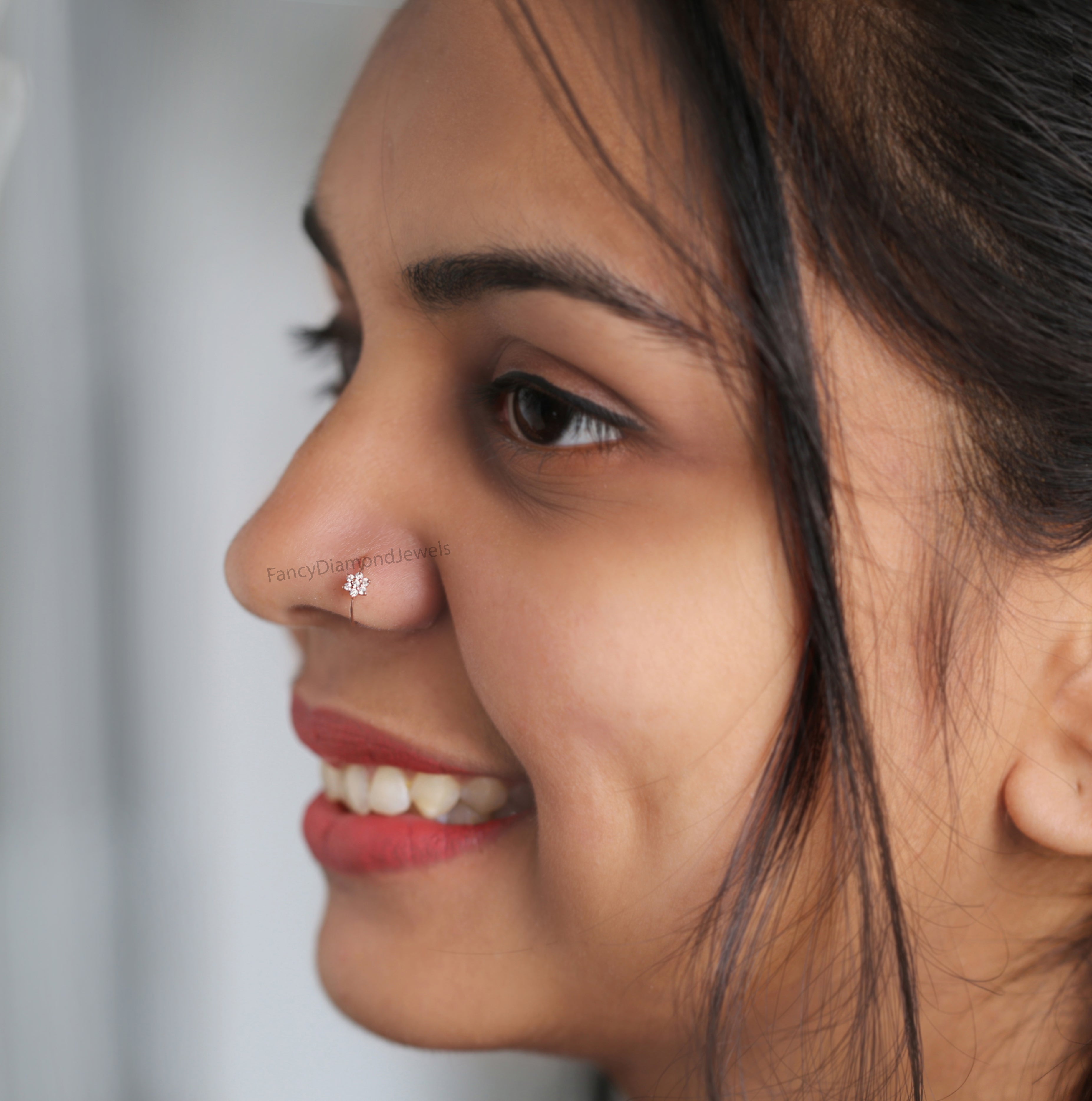 Natural Round White Diamond Nose Rings Engagement Wedding Gift Nose Ring 14K Solid Rose White Yellow Gold Nose Ring 0.04 CT KD1033
