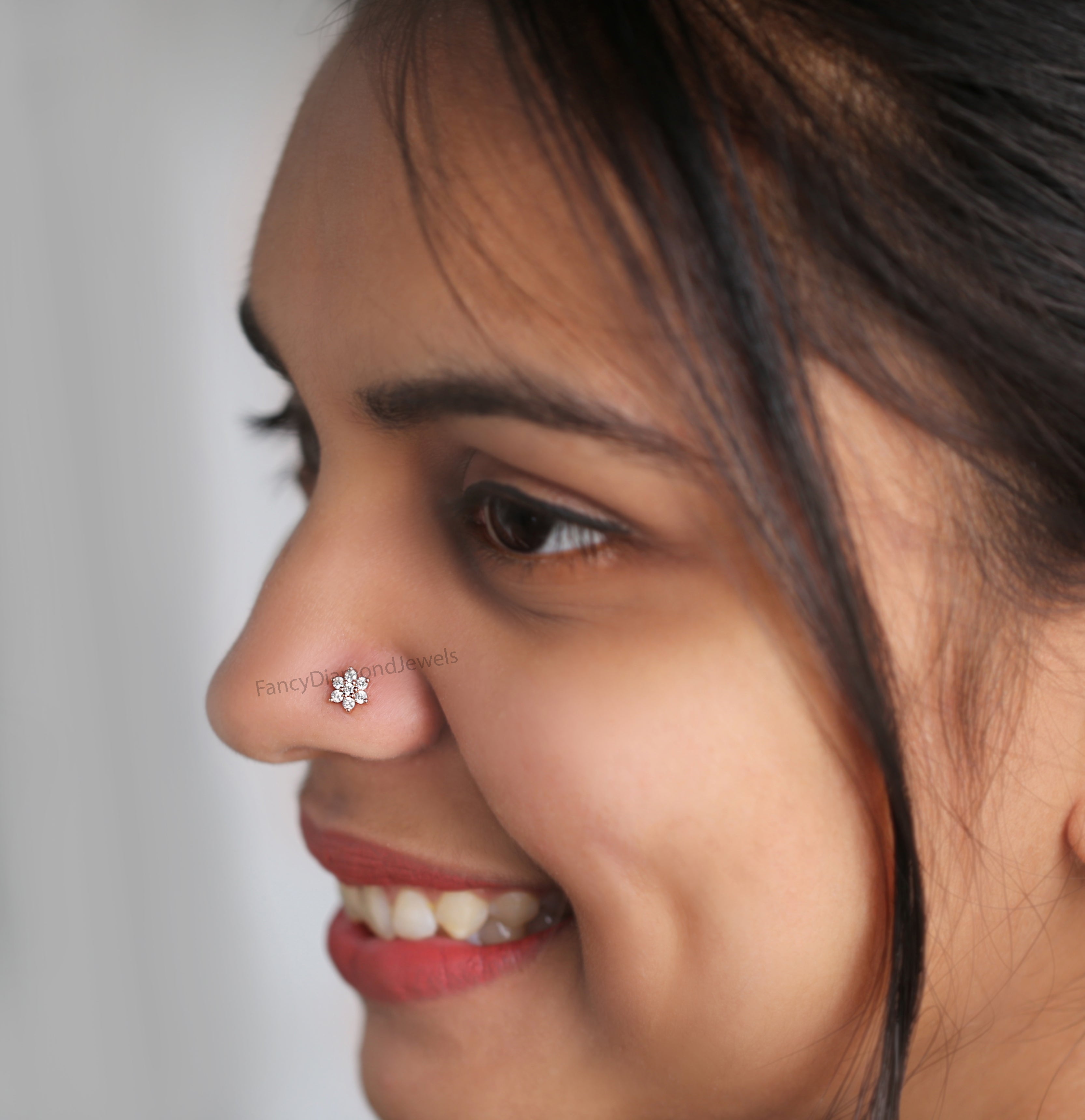 Natural White Round Diamond Nose Rings Engagement Wedding Gift Nose Ring 14K Solid Rose White Yellow Gold Nose Ring 0.18 CT KD953