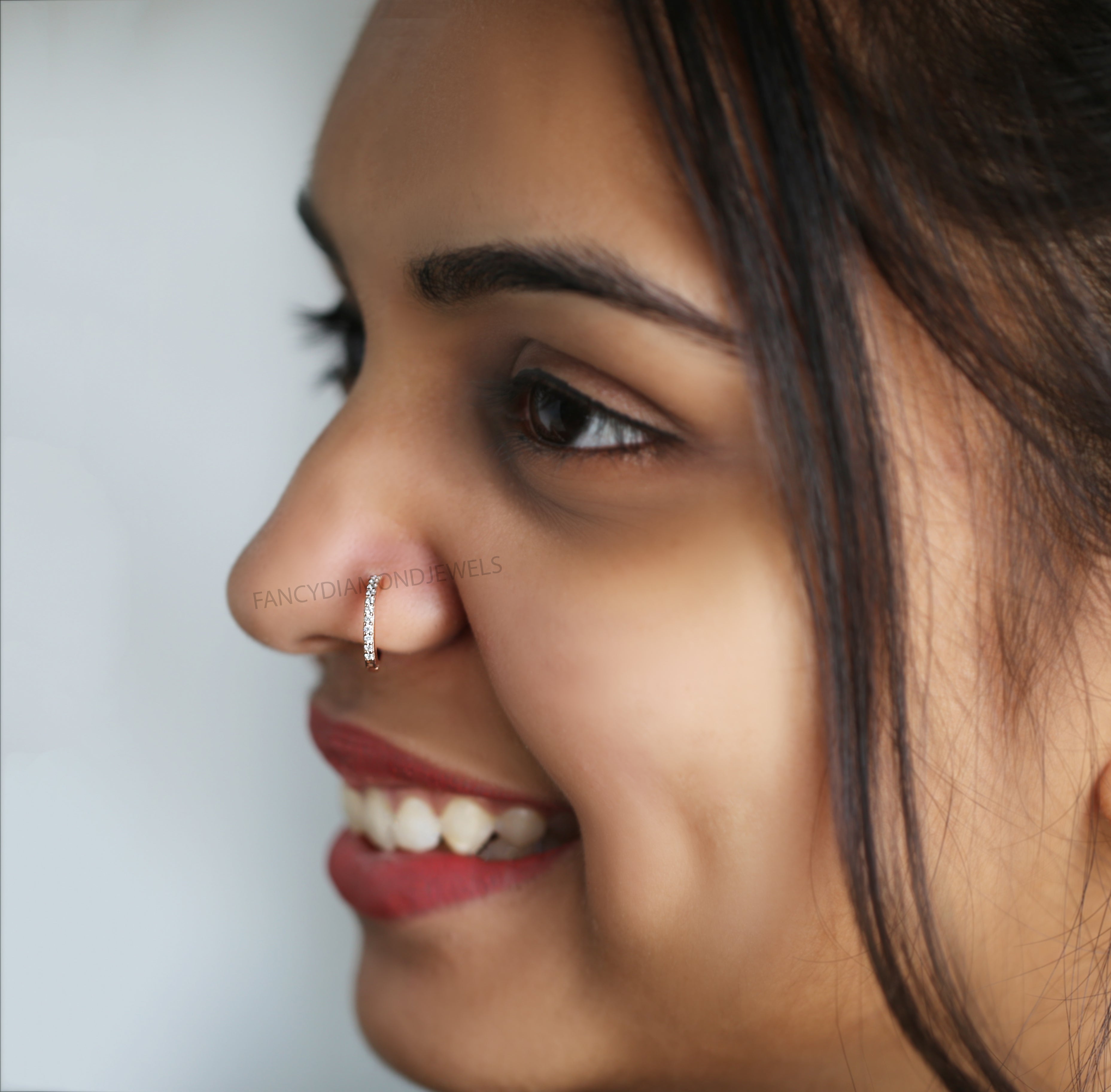 Natural White Round Diamond Nose Rings Engagement Wedding Gift Nose Ring 14K Solid Rose White Yellow Gold Nose Ring 0.08 CT KD956