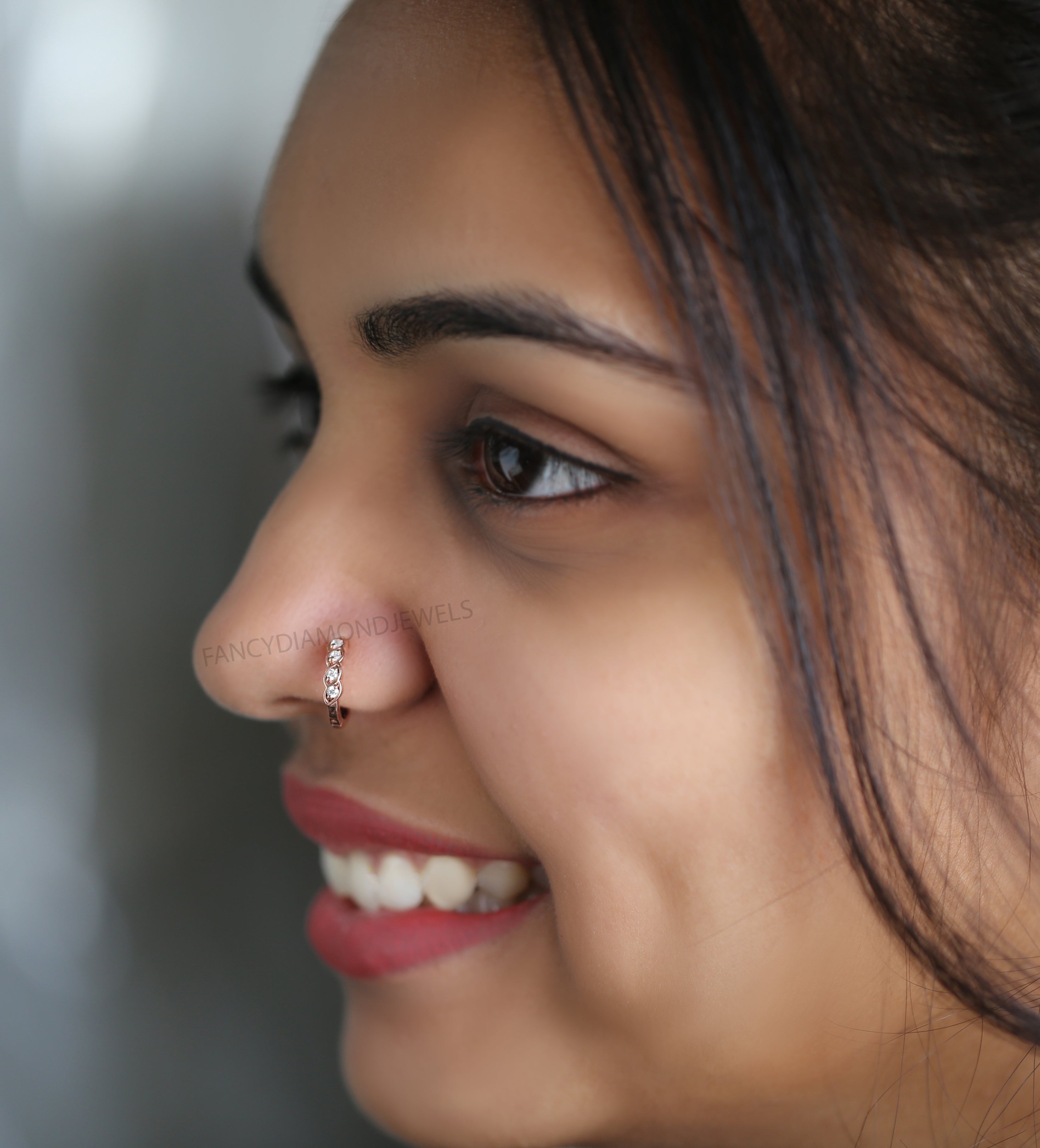 Natural White Round Diamond Nose Rings Engagement Wedding Gift Nose Ring 14K Solid Rose White Yellow Gold Nose Ring 0.06 CT KD967