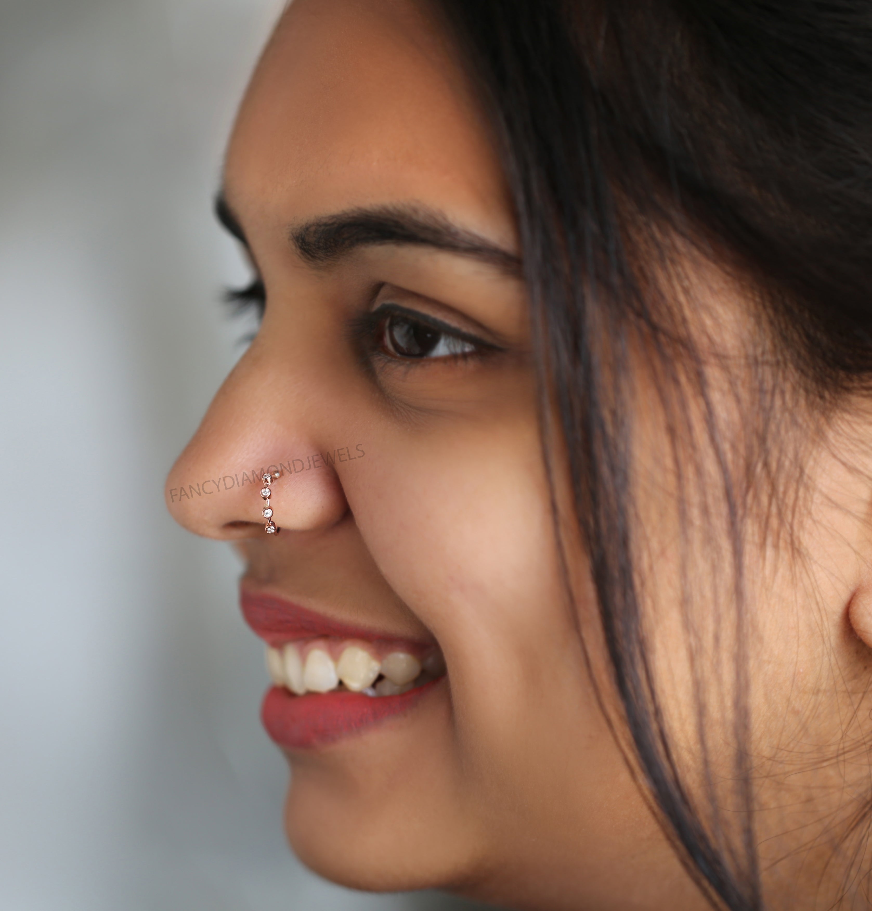 Natural White Round Diamond Nose Rings Engagement Wedding Gift Nose Ring 14K Solid Rose White Yellow Gold Nose Ring 0.03 CT KD980