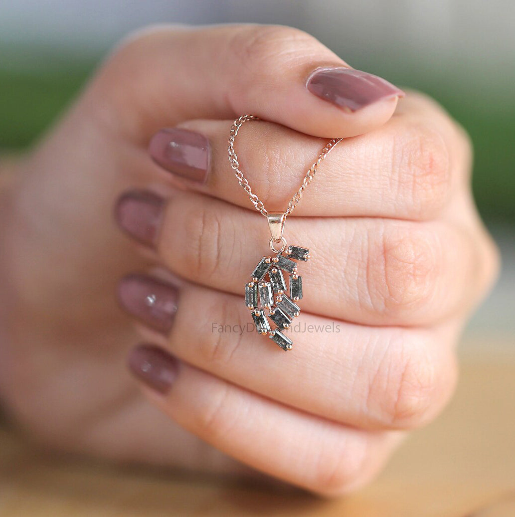 Baguette Salt And Pepper Diamond Pendant, Unique Diamond Pendant, Salt And Pepper Diamond Pendant, Baguette Shape Diamond Pendant KDN1803-1