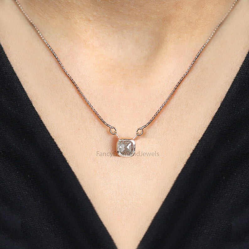 Cushion Grey Color Diamond Pendant, Unique Diamond Pendant, Grey Diamond Pendant, Cushion Cut Pendant, Dangling Diamond Pendant, KDN8725