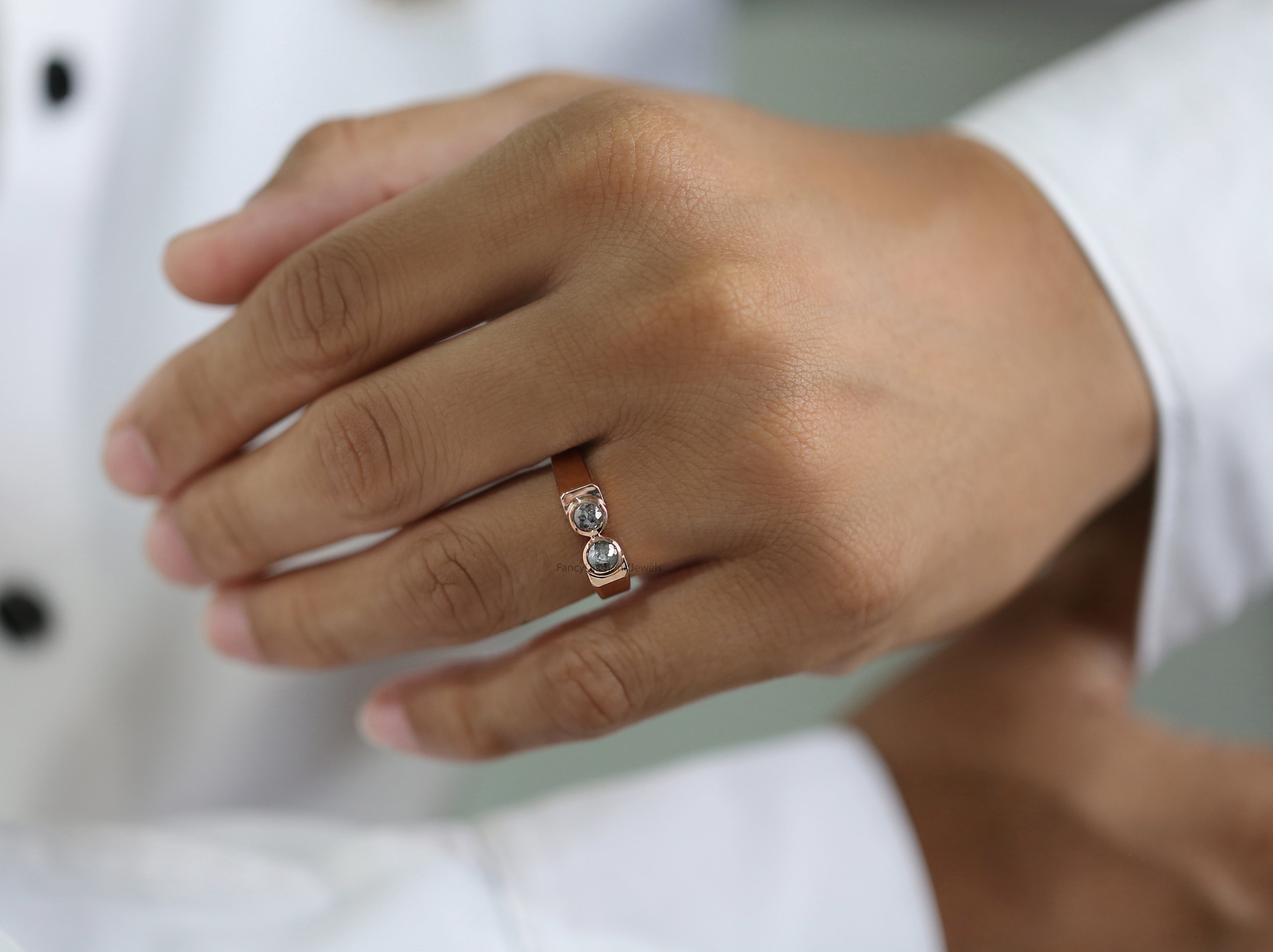 Round Rose Cut Salt And Pepper Diamond Band 0.98 Ct 4.55 MM Round Diamond Band 14K Rose Gold Silver Engagement Band Gift For Him QK2442