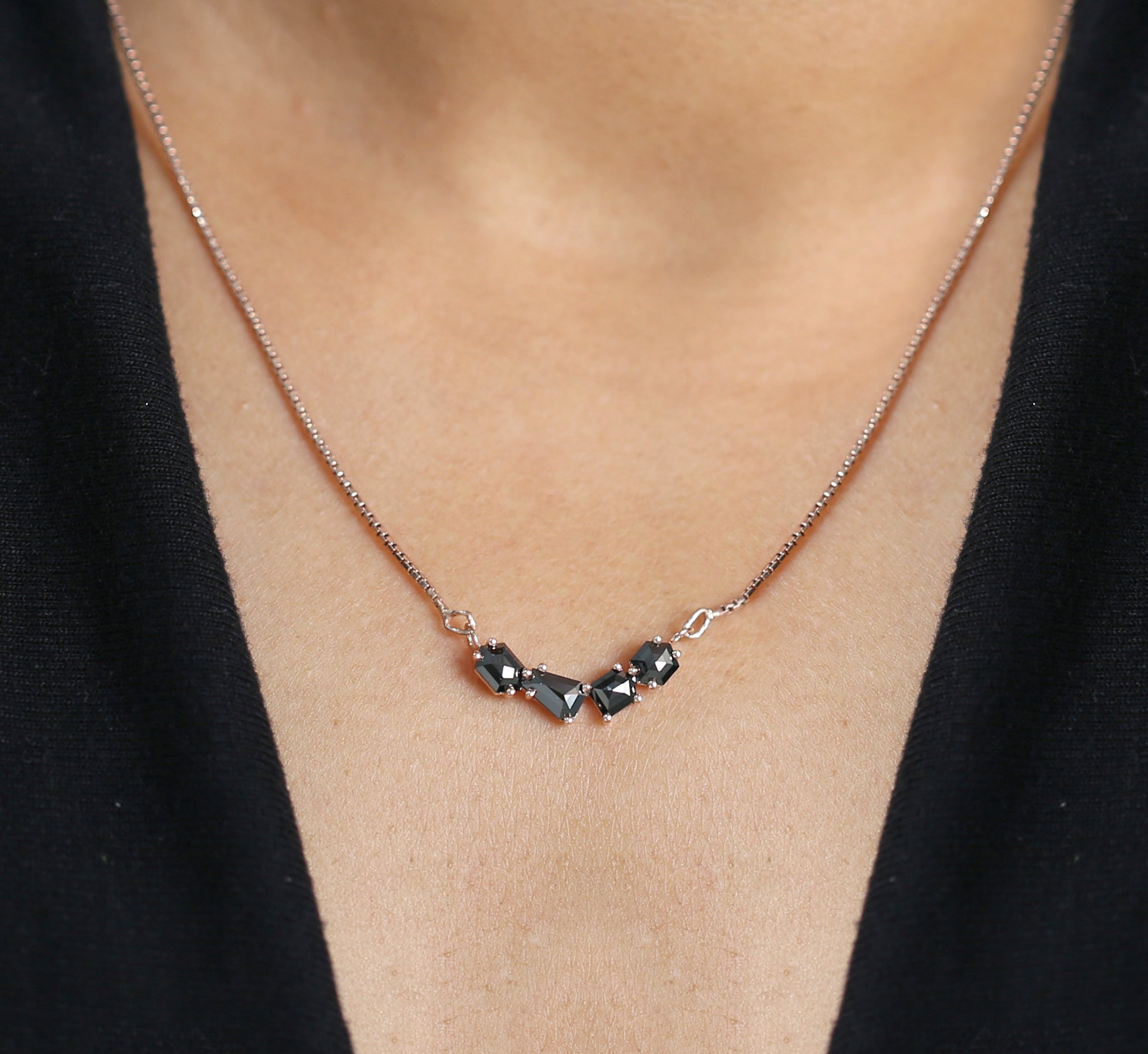 Mix Shape Black Color Diamond Pendant 1.04 Ct 5.55 MM Mix Shape Cut Diamond Pendant 14K Solid Rose Gold Silver Engagement Pendant QK2621