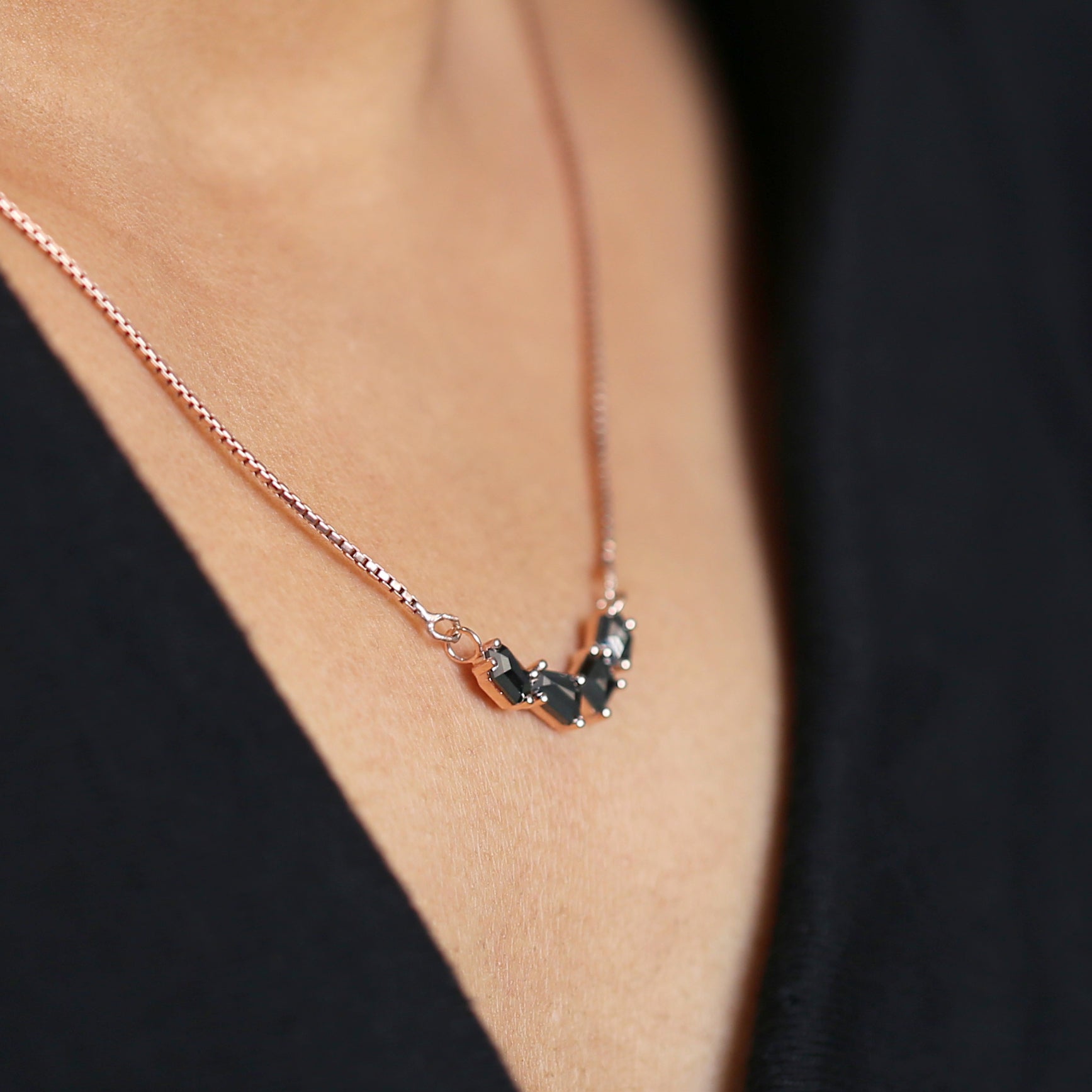 Mix Shape Black Color Diamond Pendant 1.04 Ct 5.55 MM Mix Shape Cut Diamond Pendant 14K Solid Rose Gold Silver Engagement Pendant QK2621