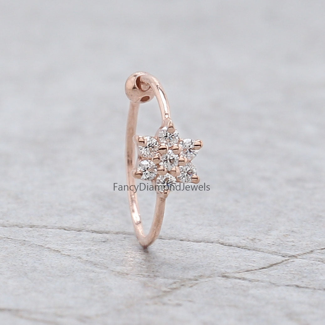 Natural Round White Diamond Nose Rings Engagement Wedding Gift Nose Ring 14K Solid Rose White Yellow Gold Nose Ring 0.04 CT KD1033