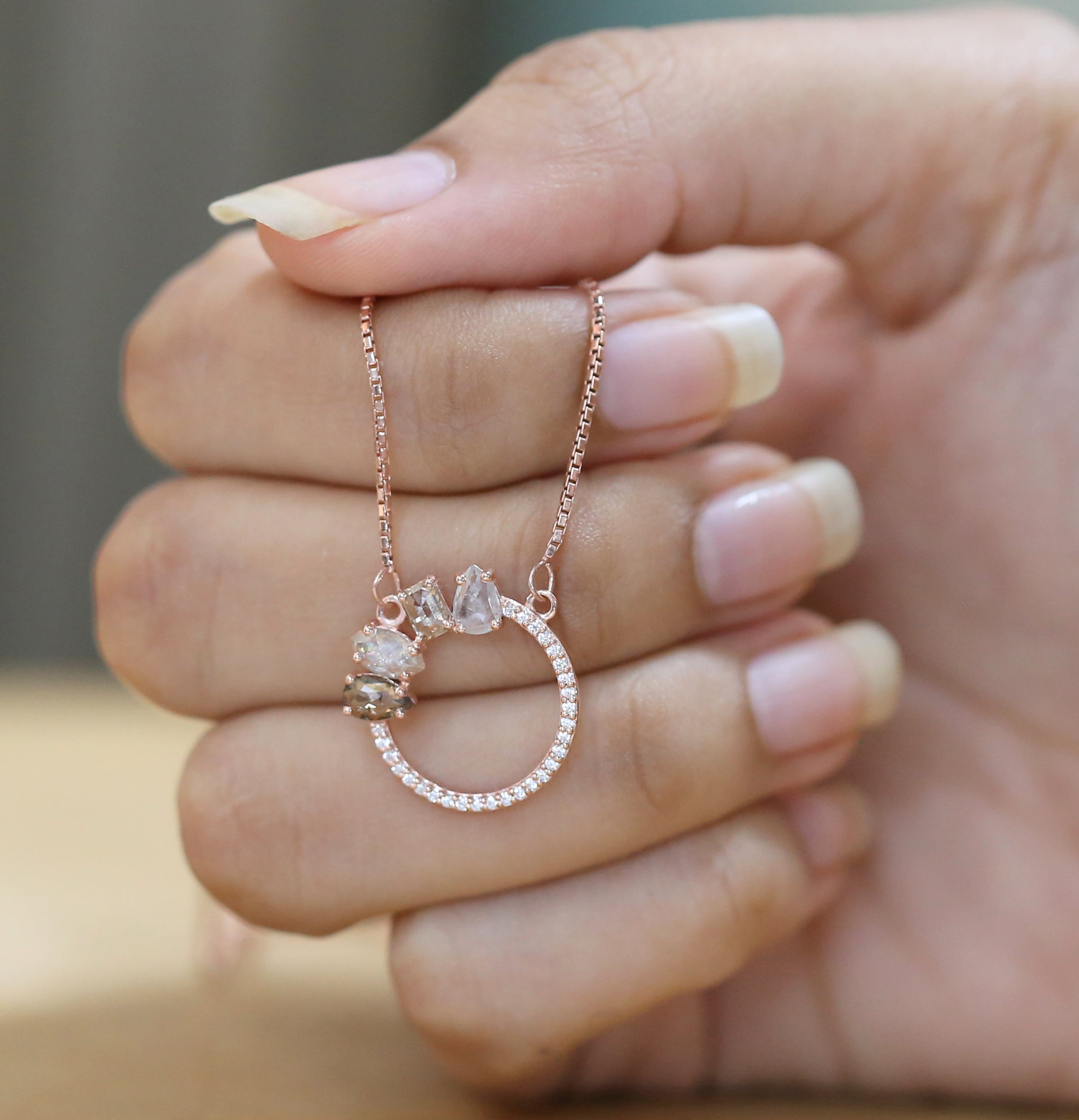 Mix Shape Salt And Pepper Diamond Pendant 0.94 CT 6.03 MM Mix Shape Cut Diamond Pendant 14K Solid Rose Gold Silver Engagement Pendant QL1974