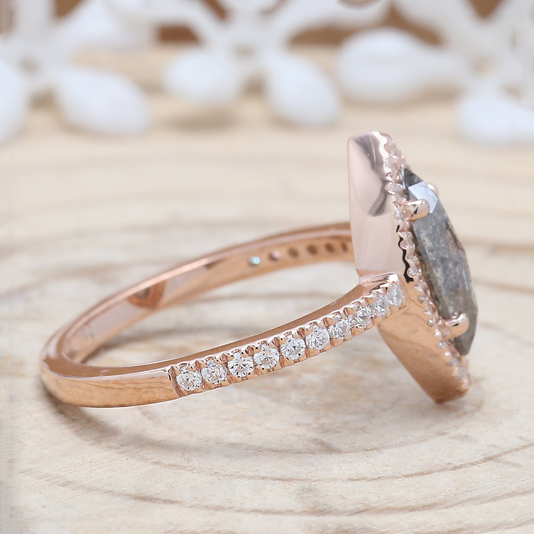 Marquise Salt And Pepper Diamond Ring 0.73 Ct 9.90 MM Marquise Diamond Ring 14K Solid Rose Gold Silver Engagement Ring Gift For Her QL780