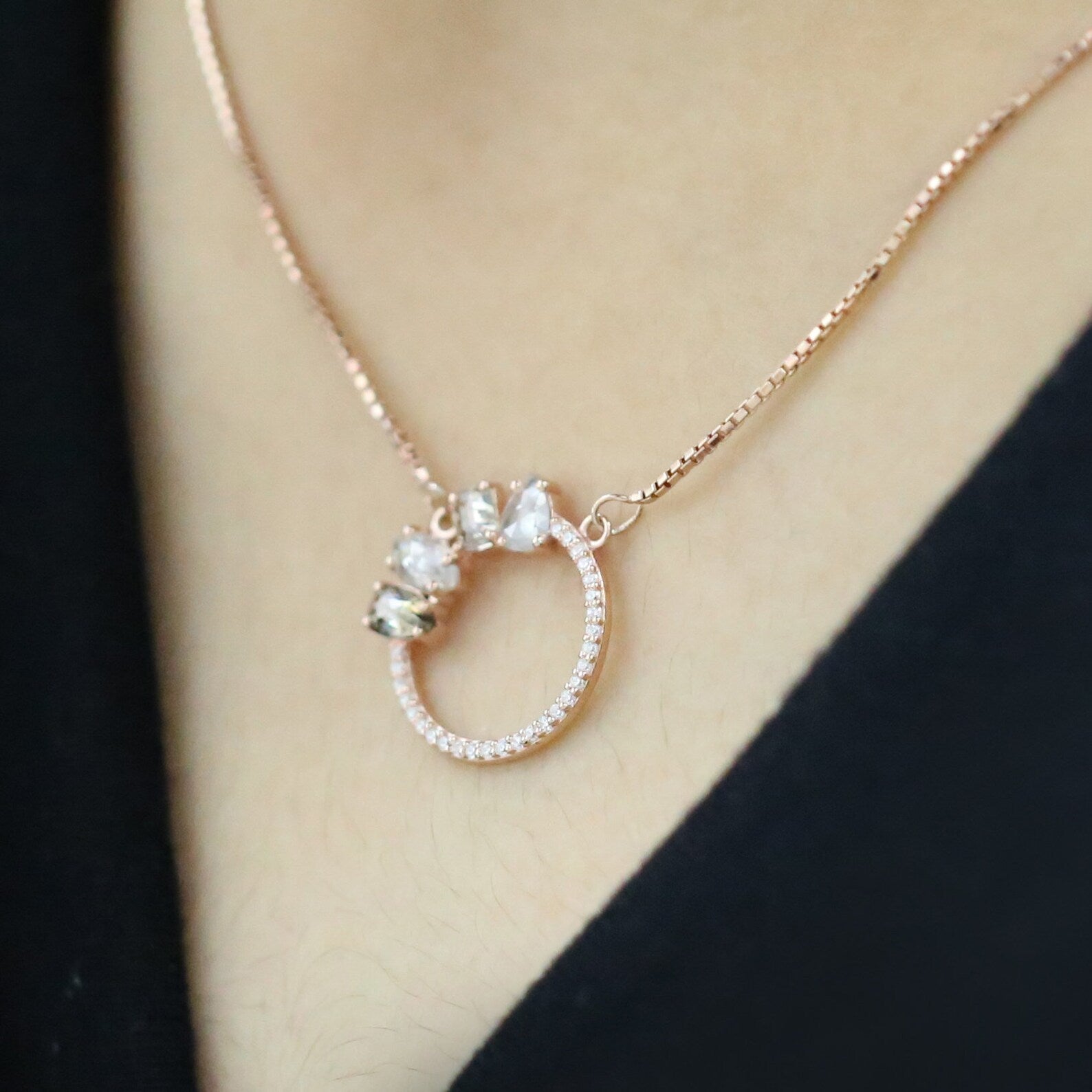 Mix Shape Salt And Pepper Diamond Pendant 0.94 CT 6.03 MM Mix Shape Cut Diamond Pendant 14K Solid Rose Gold Silver Engagement Pendant QL1974