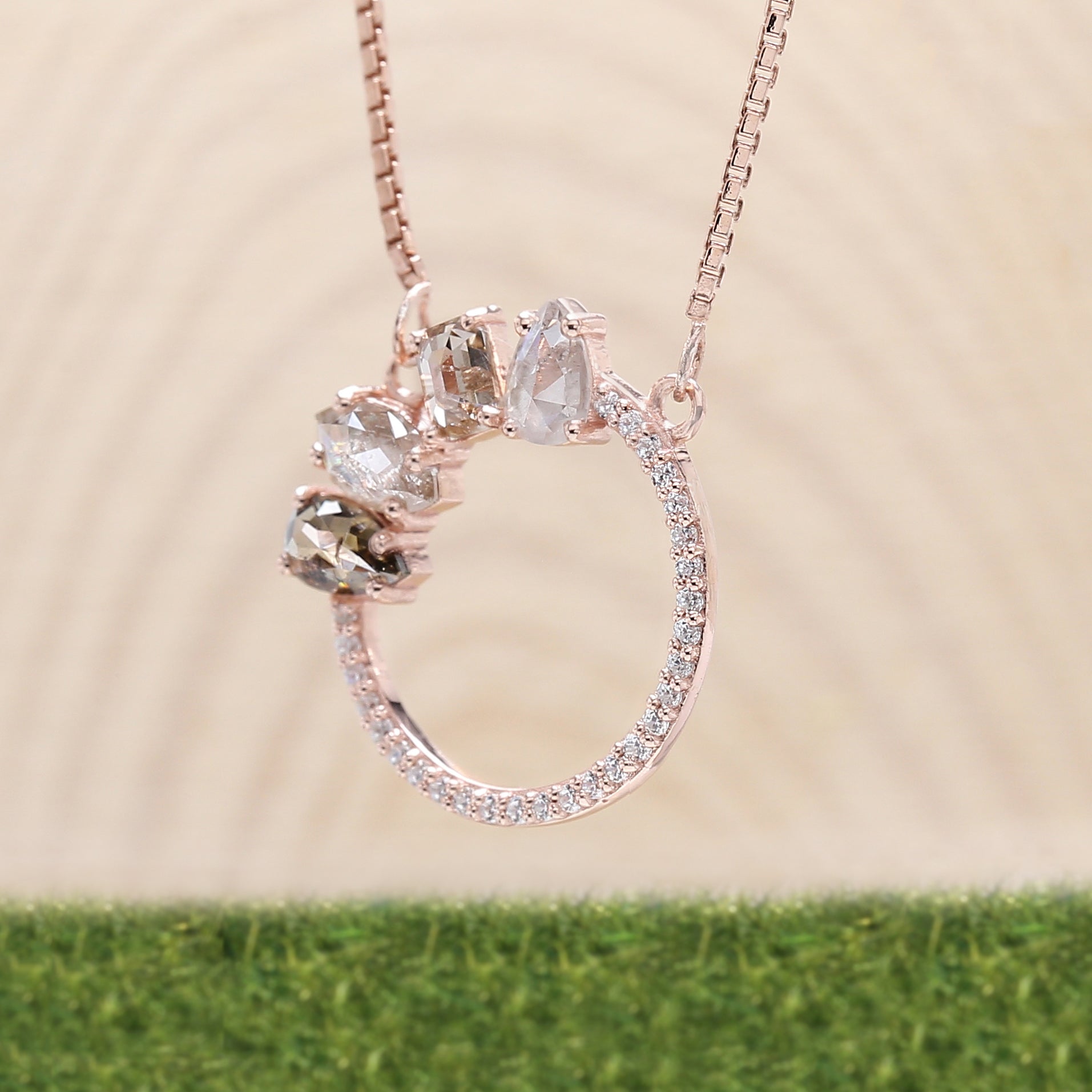 Mix Shape Salt And Pepper Diamond Pendant 0.94 CT 6.03 MM Mix Shape Cut Diamond Pendant 14K Solid Rose Gold Silver Engagement Pendant QL1974