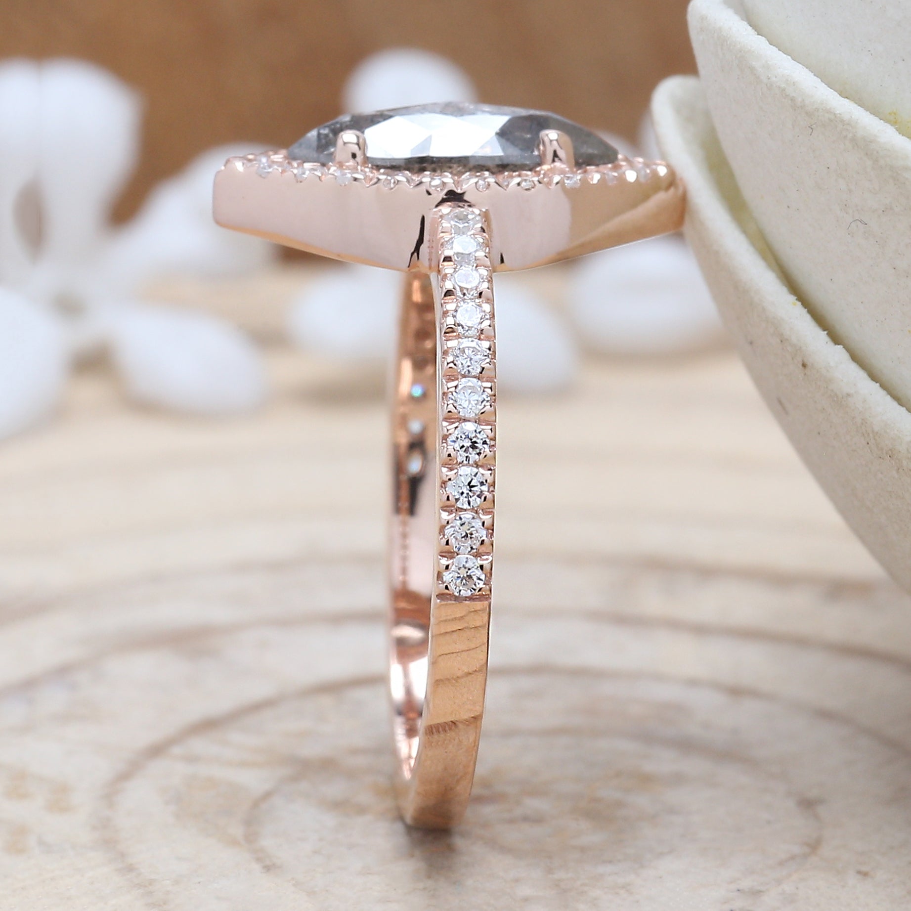 Marquise Salt And Pepper Diamond Ring 0.73 Ct 9.90 MM Marquise Diamond Ring 14K Solid Rose Gold Silver Engagement Ring Gift For Her QL780