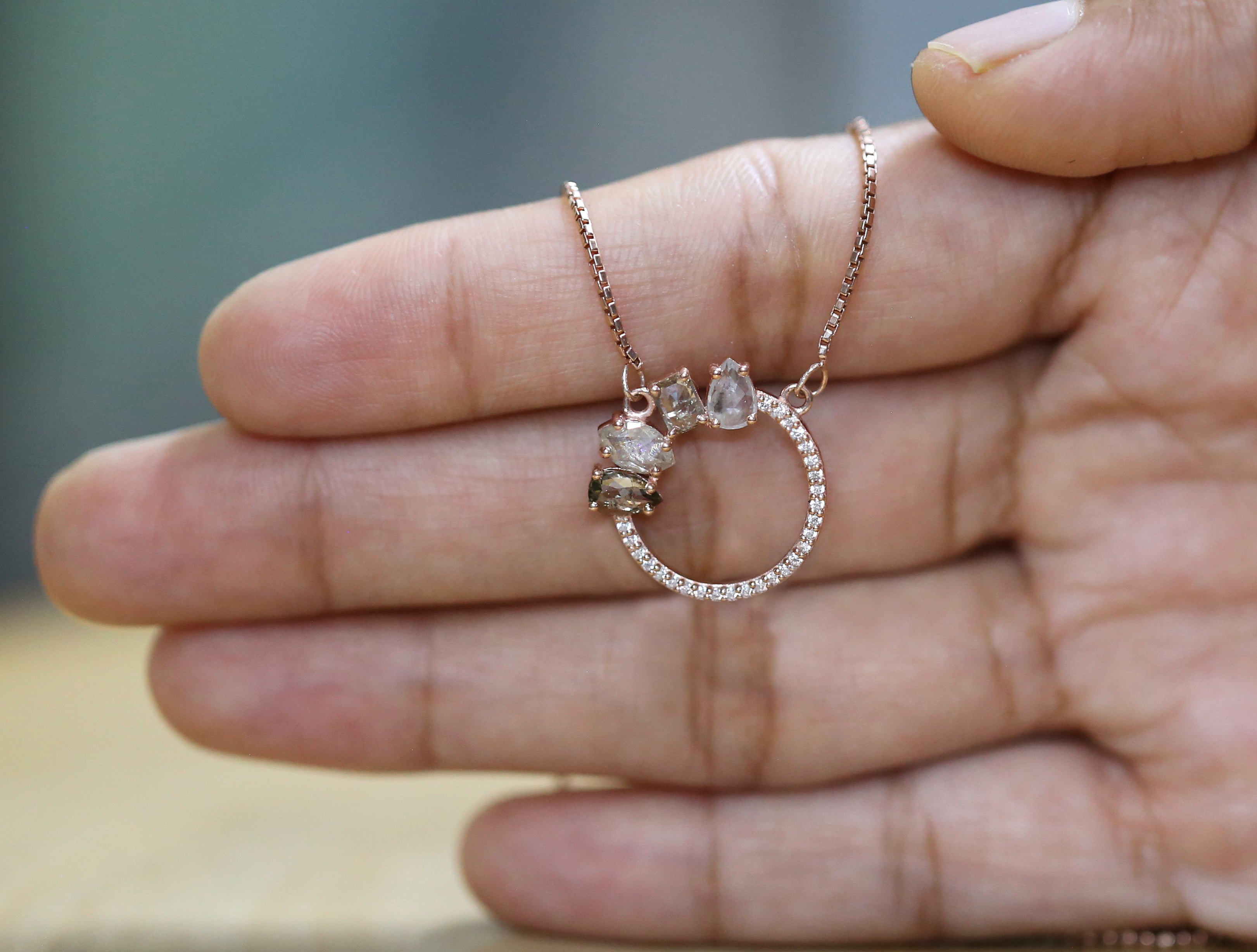 Mix Shape Salt And Pepper Diamond Pendant 0.94 CT 6.03 MM Mix Shape Cut Diamond Pendant 14K Solid Rose Gold Silver Engagement Pendant QL1974