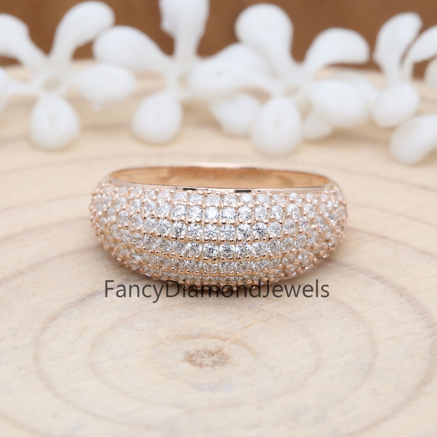 White Round Diamond 14K Rose White Yellow Gold Ring Band Engagement Wedding Gift Band KD807