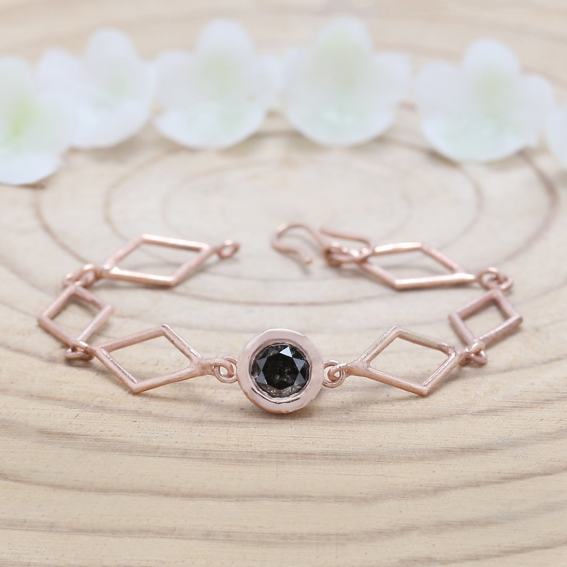 Salt And Pepper Diamond Round Brilliant Cut Bracelet 14K Solid Rose White Yellow Gold Bracelet Wedding Gift Bracelet 0.38 CT KD1188