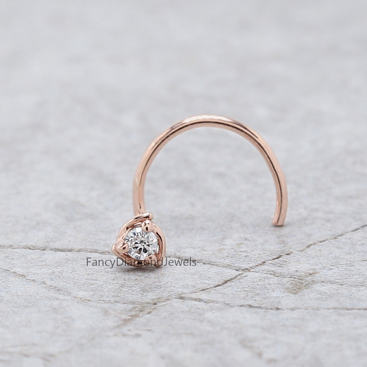 Natural White Round Diamond Nose Rings Engagement Wedding Gift Nose Ring 14K Solid Rose White Yellow Gold Nose Ring 0.03 CT KD1020