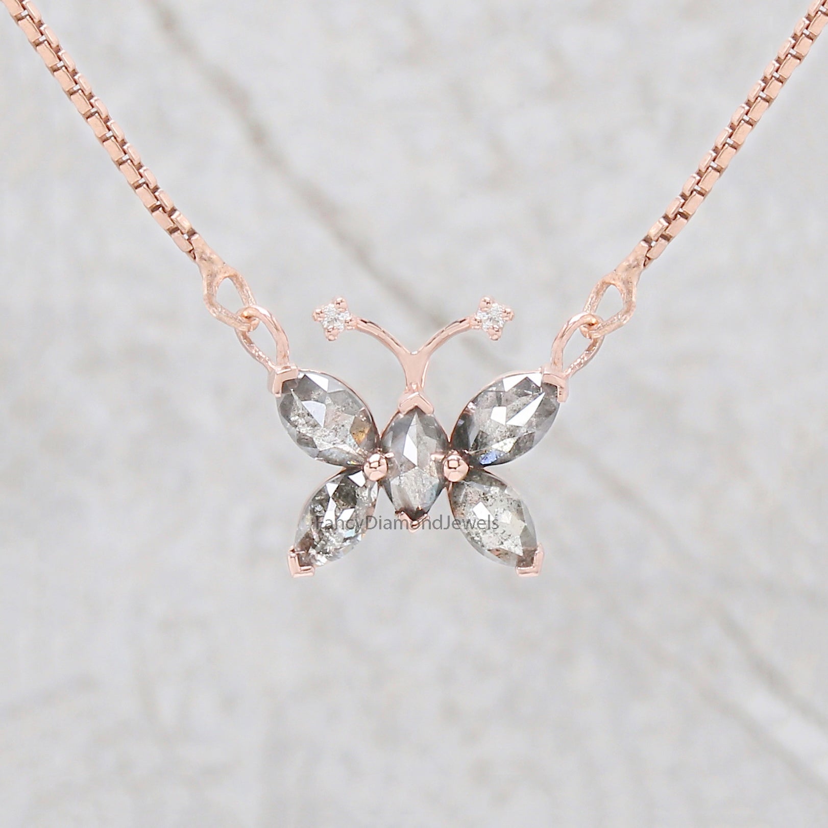 Marquise Cut Salt And Pepper Diamond Pendant 1.03 Ct 5.82 MM Marquise Diamond Pendant 14K Solid Rose Gold Silver Engagement Pendant QL2665