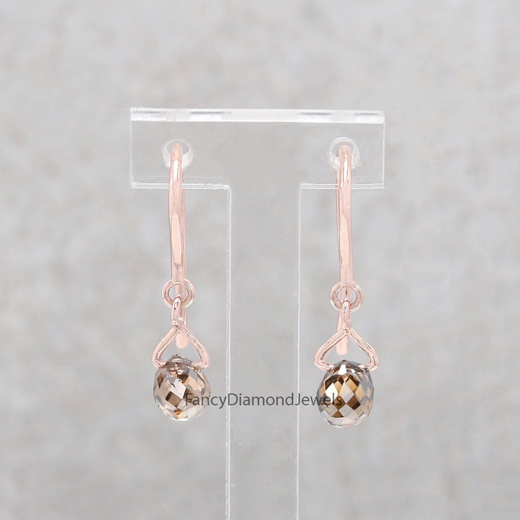 Drop Earrings, Diamond Drop Earrings, Brown Drop Earrings, Diamond Dangles Earrin, Briolette Diamond Dangling Earrings KDN878