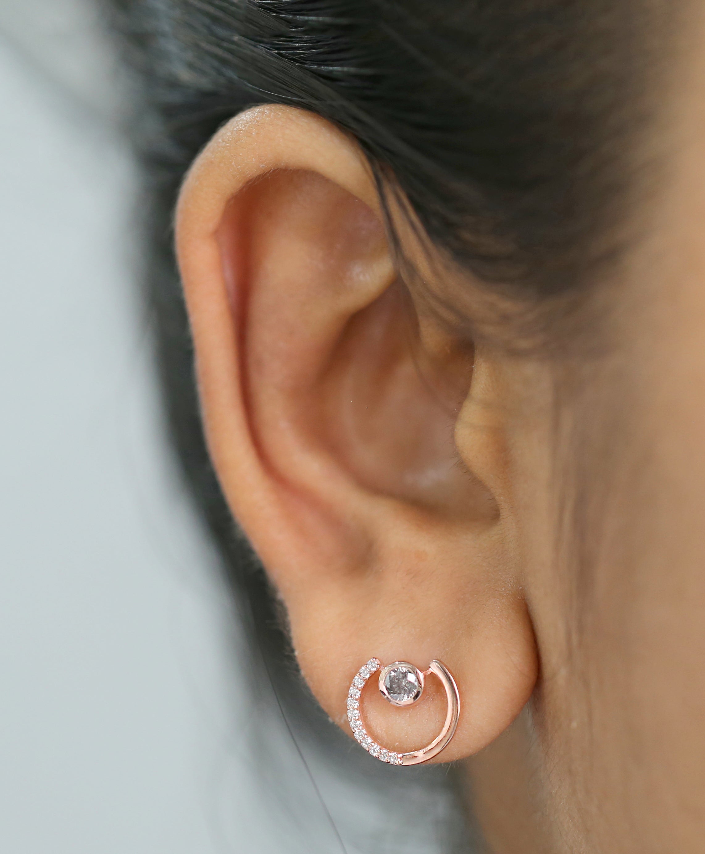 Round Salt And Pepper Diamond Earring Engagement Wedding Gift Earring 14K Solid Rose White Yellow Gold Earring 0.32 CT KD1081