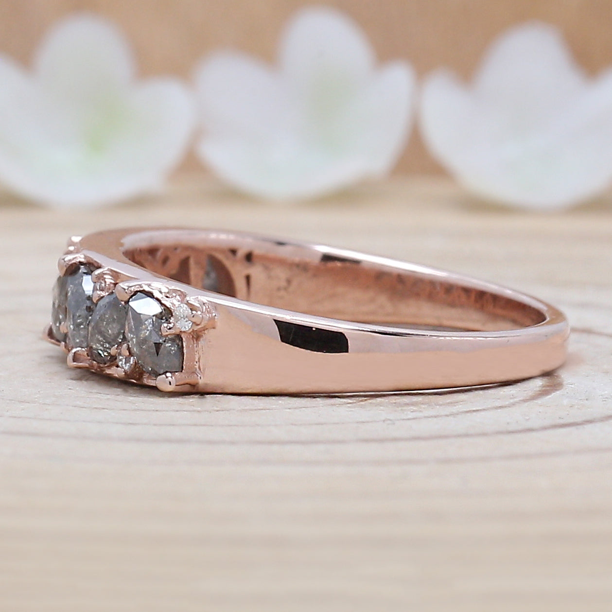 Marquise Cut Salt And Pepper Diamond Ring 0.69 Ct 4.40 MM Marquise Diamond Ring 14K Rose Gold Silver Engagement Ring Gift For Her QN1600