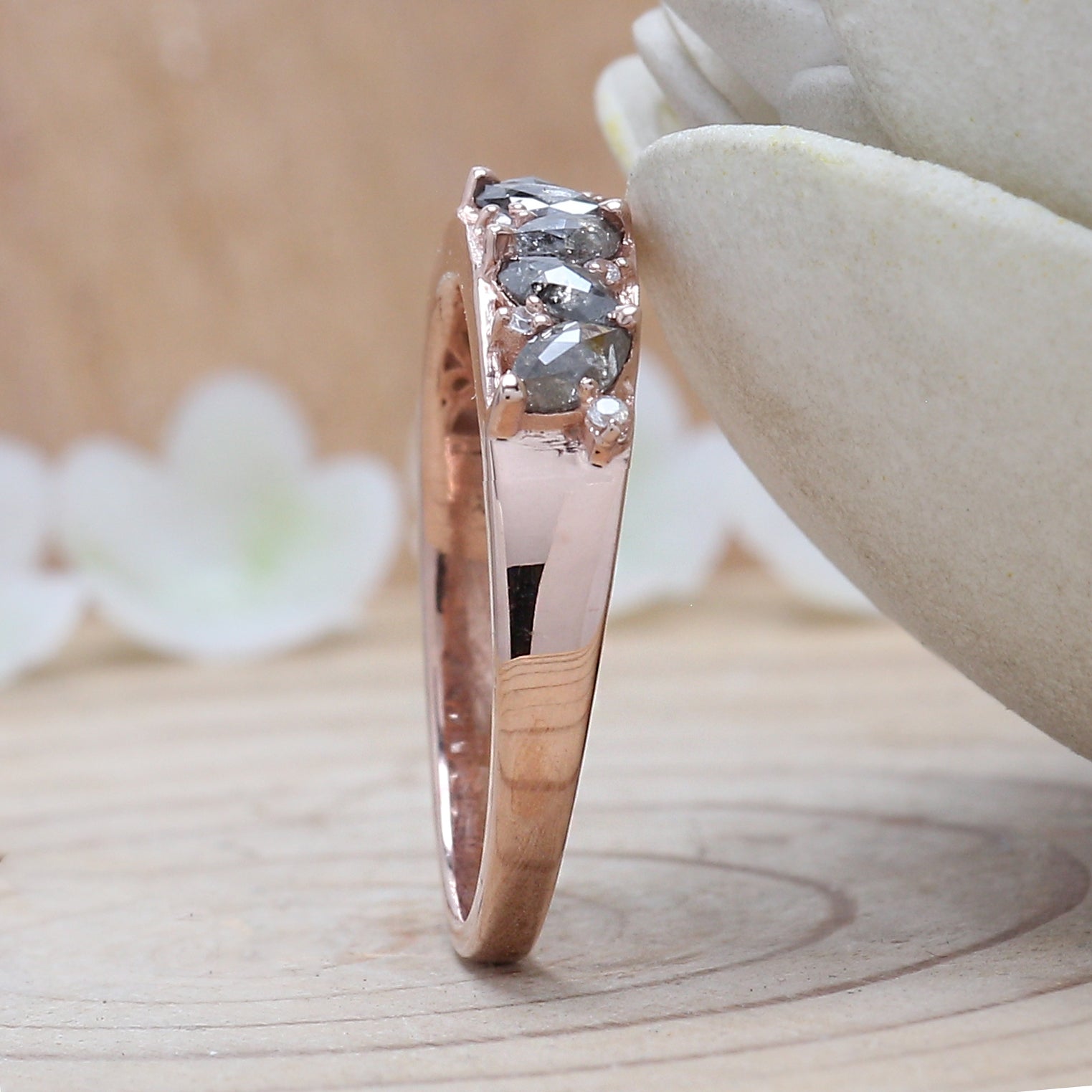 Marquise Cut Salt And Pepper Diamond Ring 0.69 Ct 4.40 MM Marquise Diamond Ring 14K Rose Gold Silver Engagement Ring Gift For Her QN1600