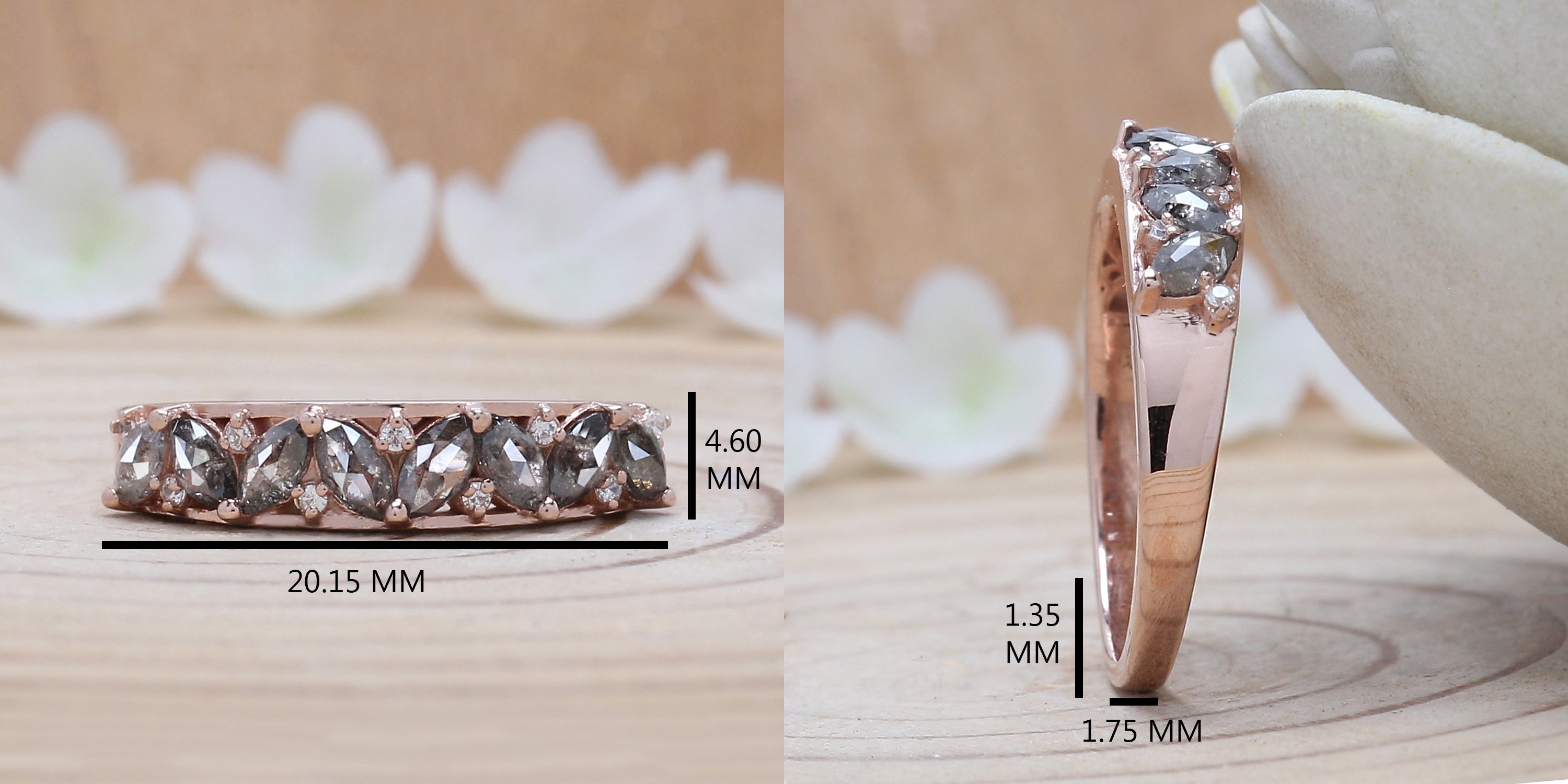 Marquise Cut Salt And Pepper Diamond Ring 0.69 Ct 4.40 MM Marquise Diamond Ring 14K Rose Gold Silver Engagement Ring Gift For Her QN1600