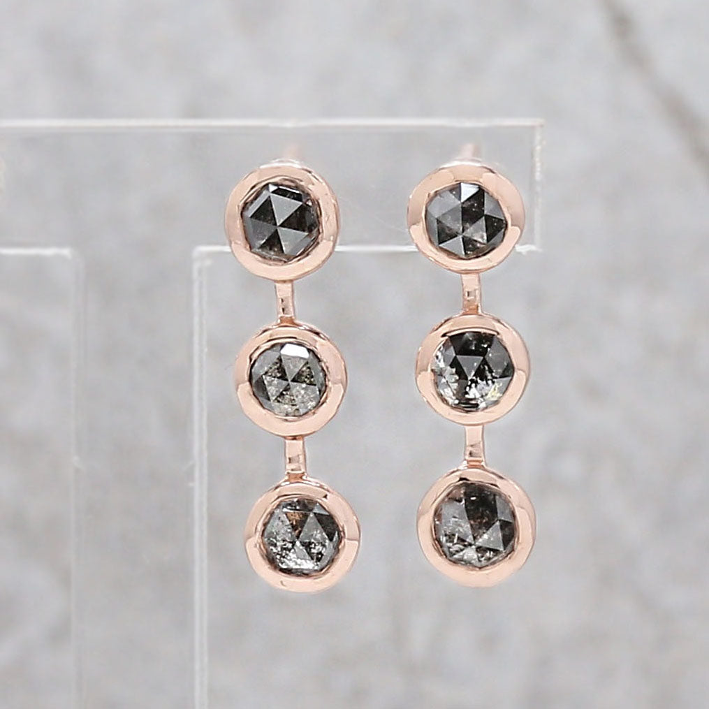 Round Rose Cut Salt and Pepper Diamond Earring Engagement Wedding Gift Earring 14K Solid Rose White Yellow Gold Earring 1.18 CT KD1052