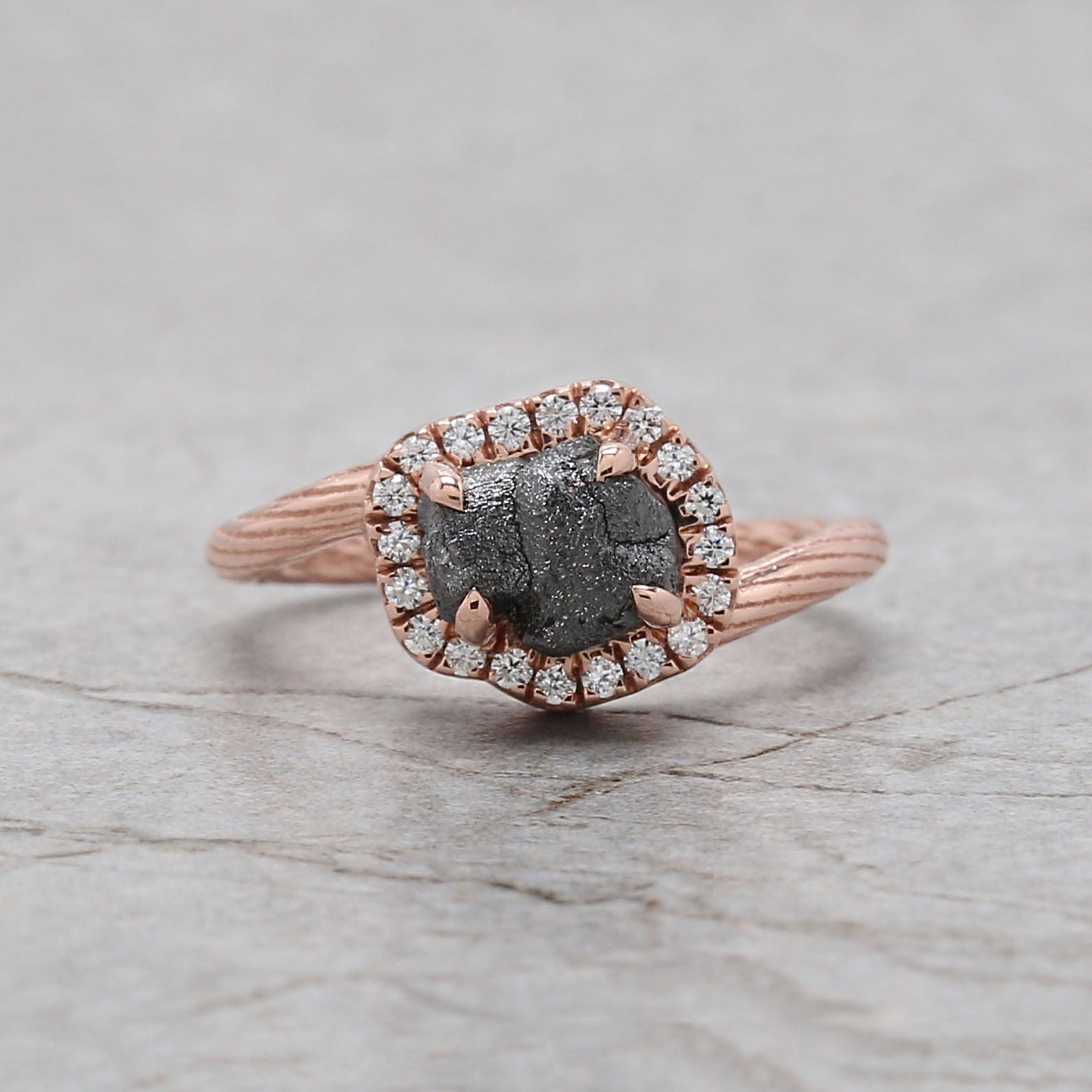 Rough Black Color Diamond Ring 1.91 Ct 7.30 MM Rough Uncut Diamond Ring 14K Solid Rose Gold Silver Rough Engagement Ring Gift For Her QL6713