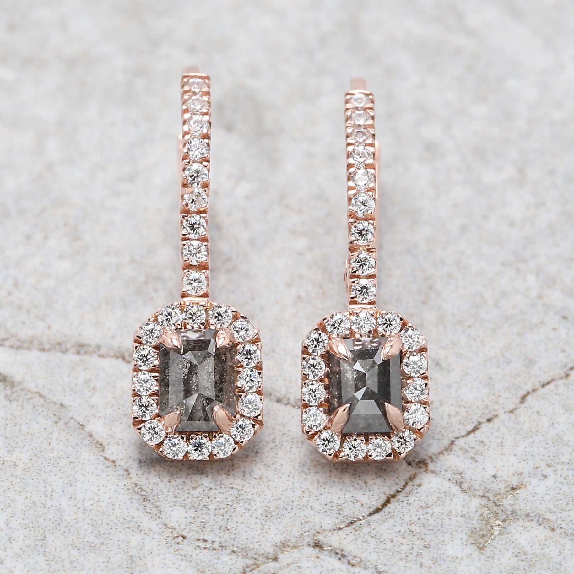 Emerald Cut Salt and Pepper Diamond Earring 0.49 Ct 4.22 MM Emerald Shape Diamond Earring 14K Solid Rose Gold Silver Engagement QN2150