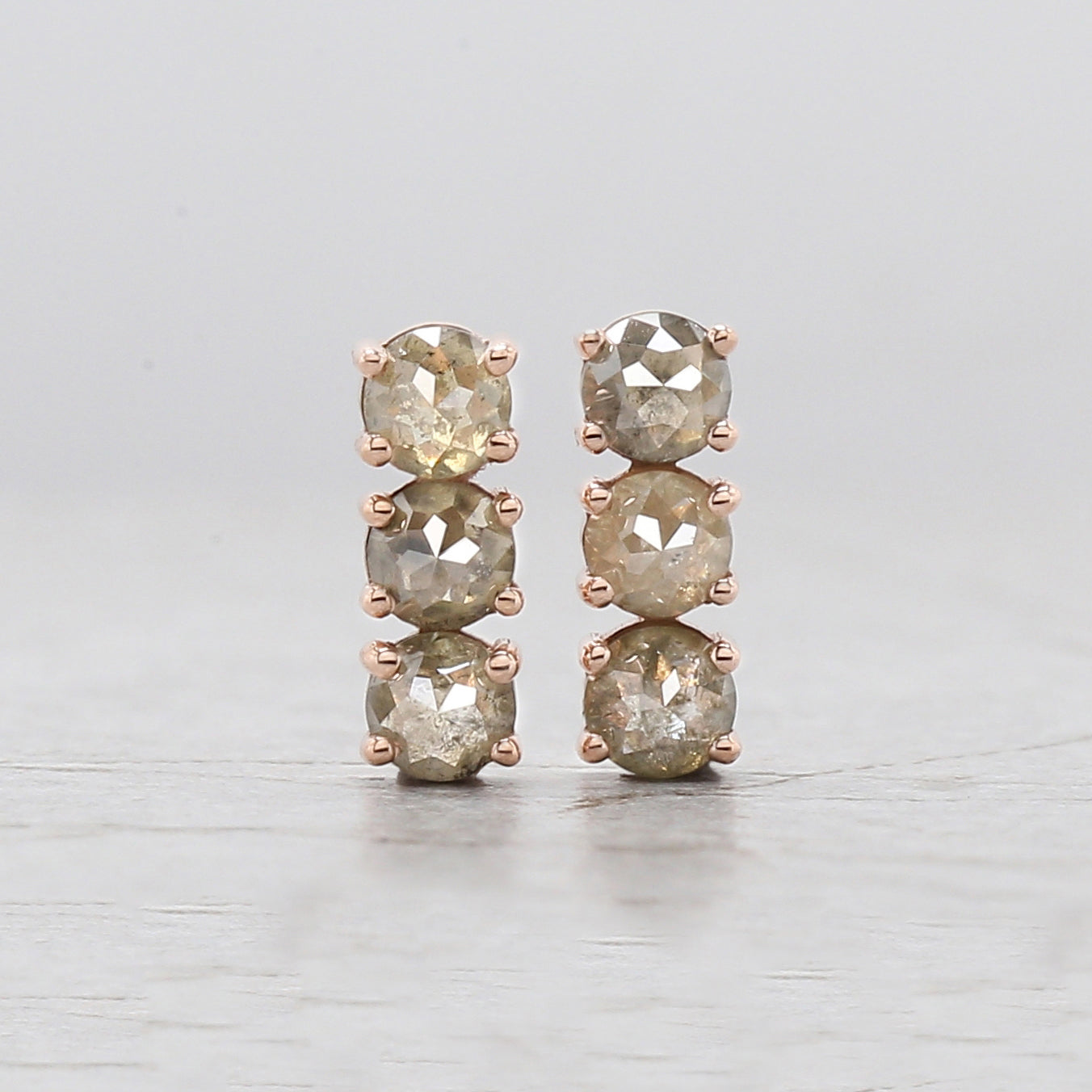 Round Rose Cut Gray Yellow Color Diamond Earring Engagement Wedding Gift Earring 14K Solid Rose White Yellow Gold Earring 1.82 CT KDL9851