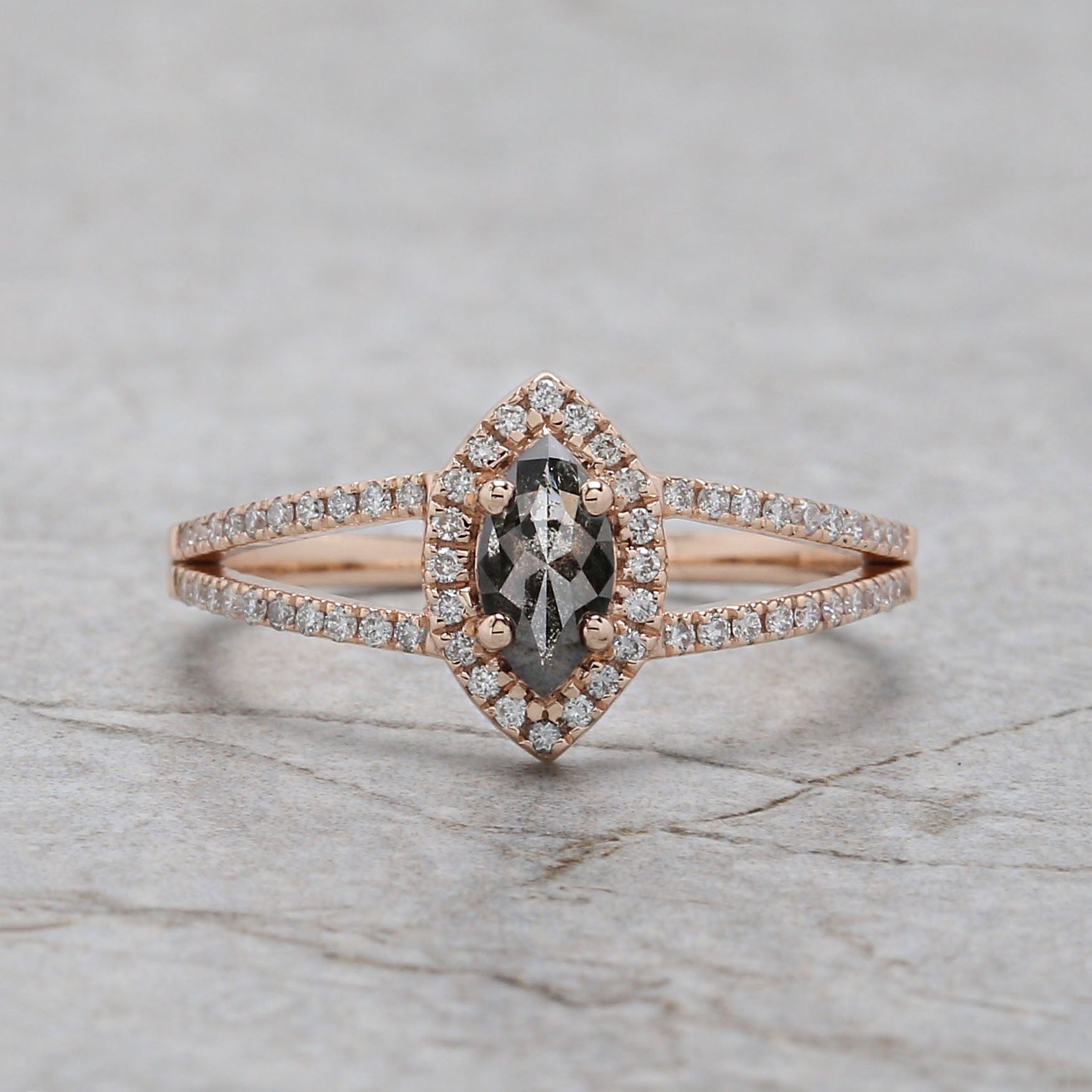 Marquise Salt And Pepper Diamond Ring Engagement Wedding Gift Ring 14K Solid Rose White Yellow Gold Ring 0.42 CT QN2490