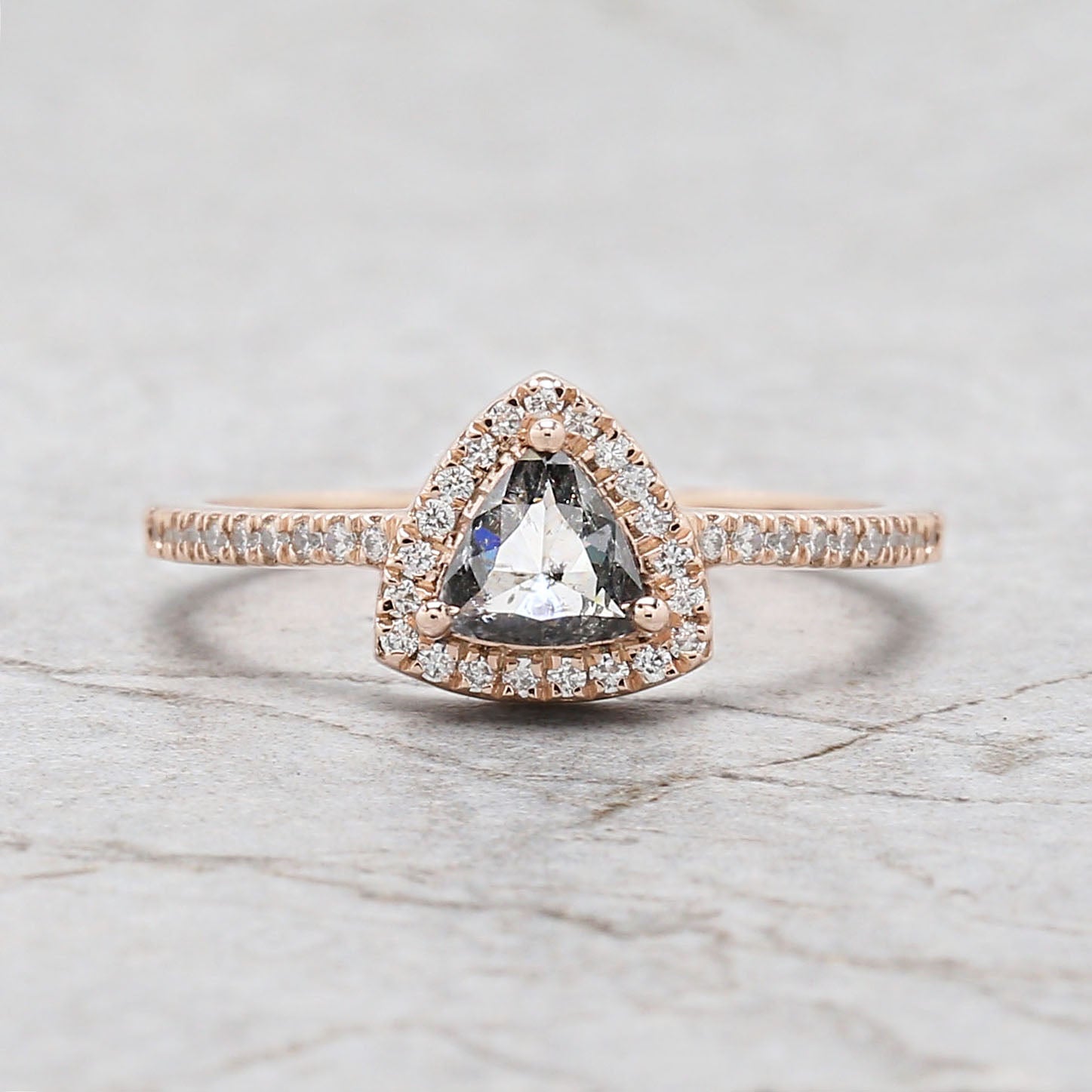 Triangle Salt And Pepper Diamond Ring 0.60 Ct 5.15 MM Triangle Diamond Ring 14K Solid Rose Gold Silver Engagement Ring Gift For Her QL3130