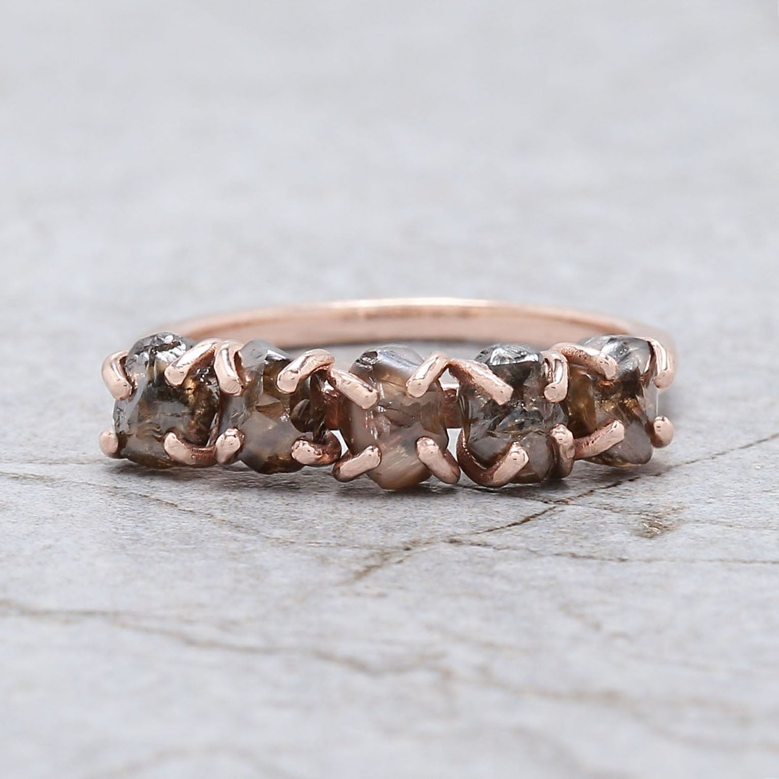 Rough Brown Color Diamond Ring 2.44 Ct 5.00 MM Crystal Rough Diamond Ring 14K Solid Rose Gold Silver Engagement Ring Gift For Her QL7971