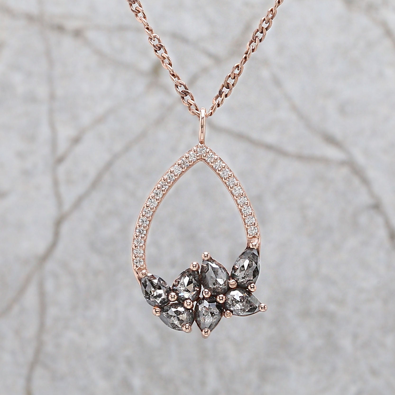 Pear Salt And Pepper Diamond Pendant, Unique Diamond Pendant, Salt And Pepper Diamond Pendant, No Chain Including Only Pendant, KDL1280