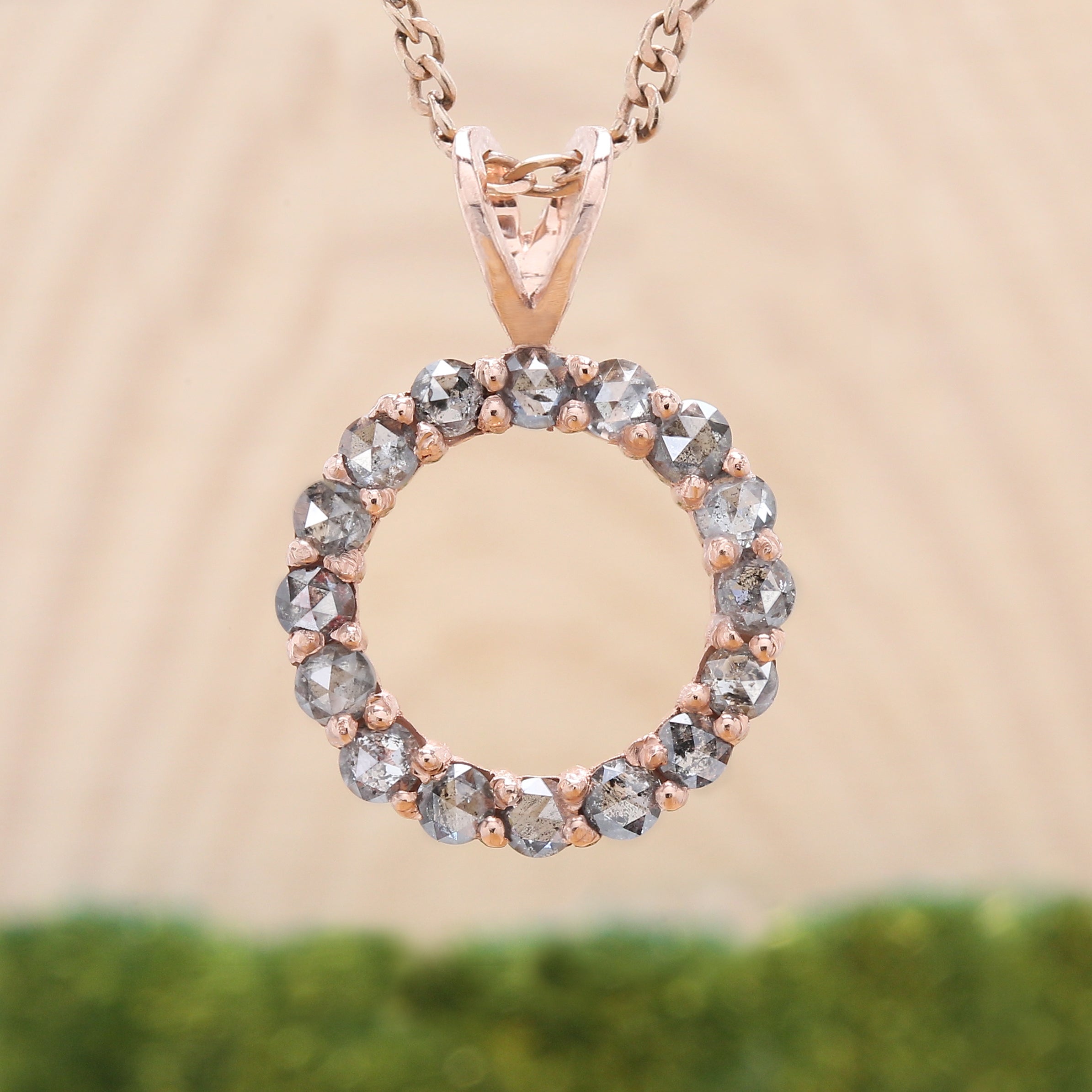 Salt And Pepper Round Rose Cut Diamond Pendant 14K Solid Rose White Yellow Gold Pendant Engagement Wedding Gift Pendant 0.96 CT KDL1553