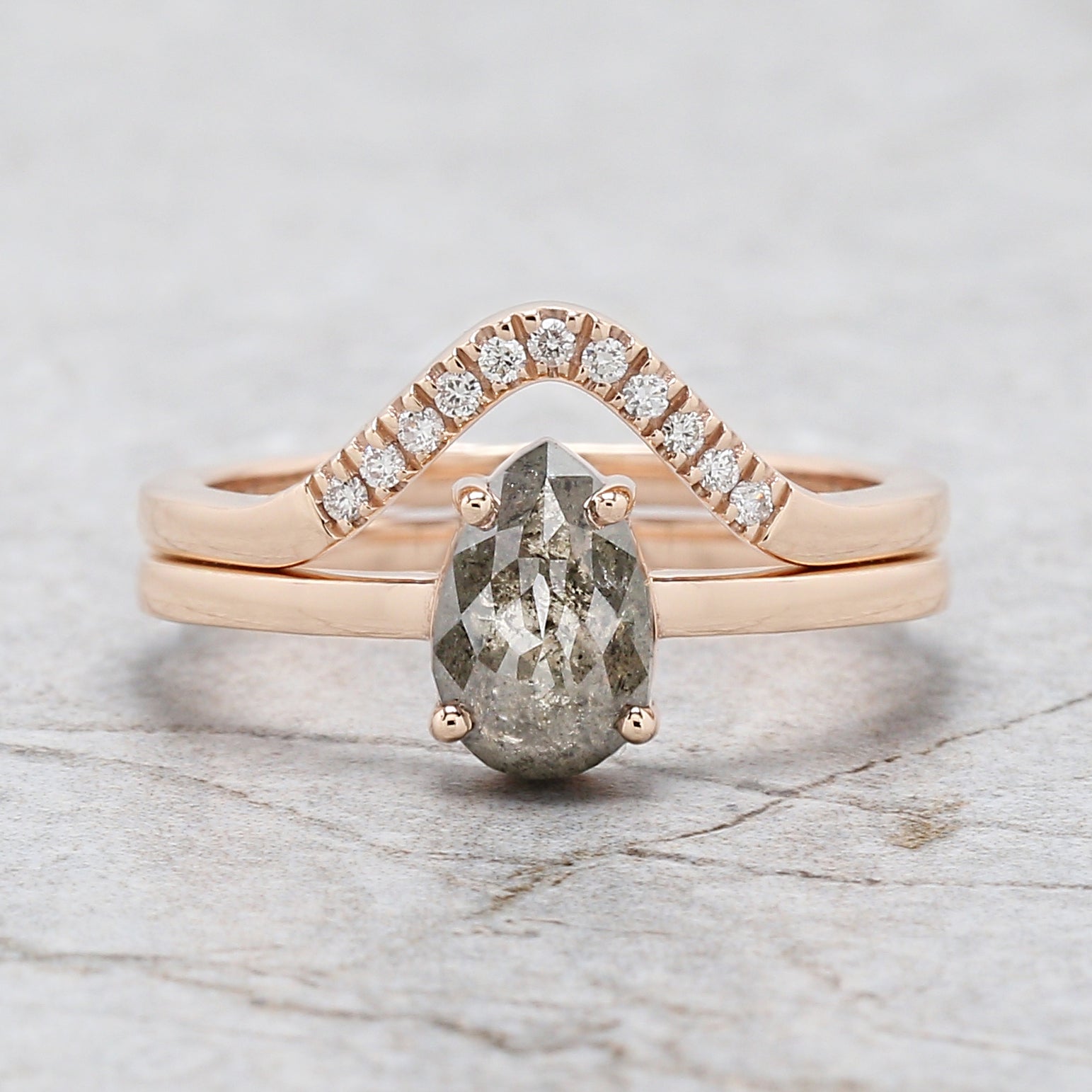 Pear Cut Salt And Pepper Diamond Ring 1.13 Ct 8.30 MM Pear Diamond Ring 14K Solid Rose Gold Silver Pear Engagement Ring Gift For Her QL3024