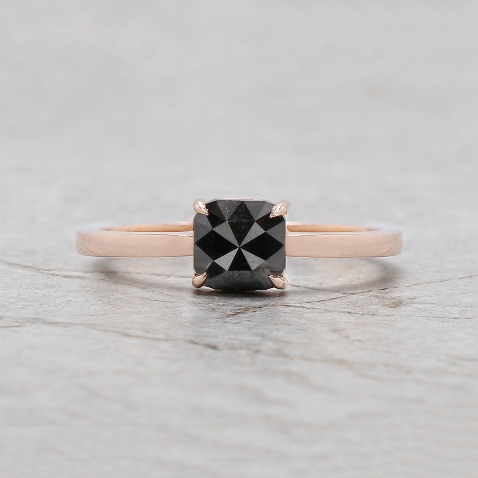 Cushion Shape Black Color Diamond Ring 0.88 Ct 5.99 MM Cushion Diamond Ring 14K Solid Rose Gold Silver Engagement Ring Gift For Her QL3140