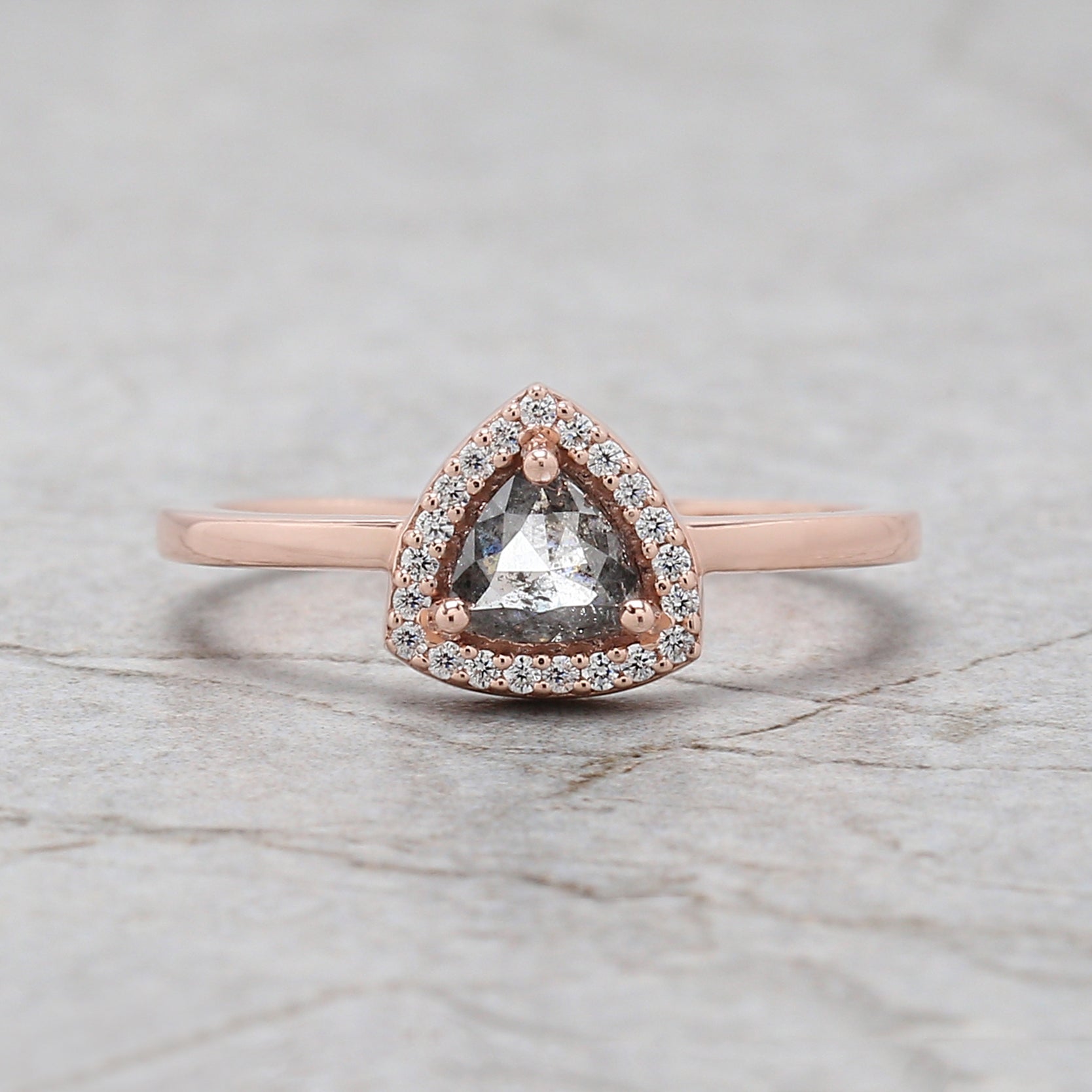 Triangle Cut Salt And Pepper Diamond Ring 0.49 Ct 4.85 MM Triangle Diamond Ring 14K Solid Rose Gold Engagement Ring Gift For Her QL3138
