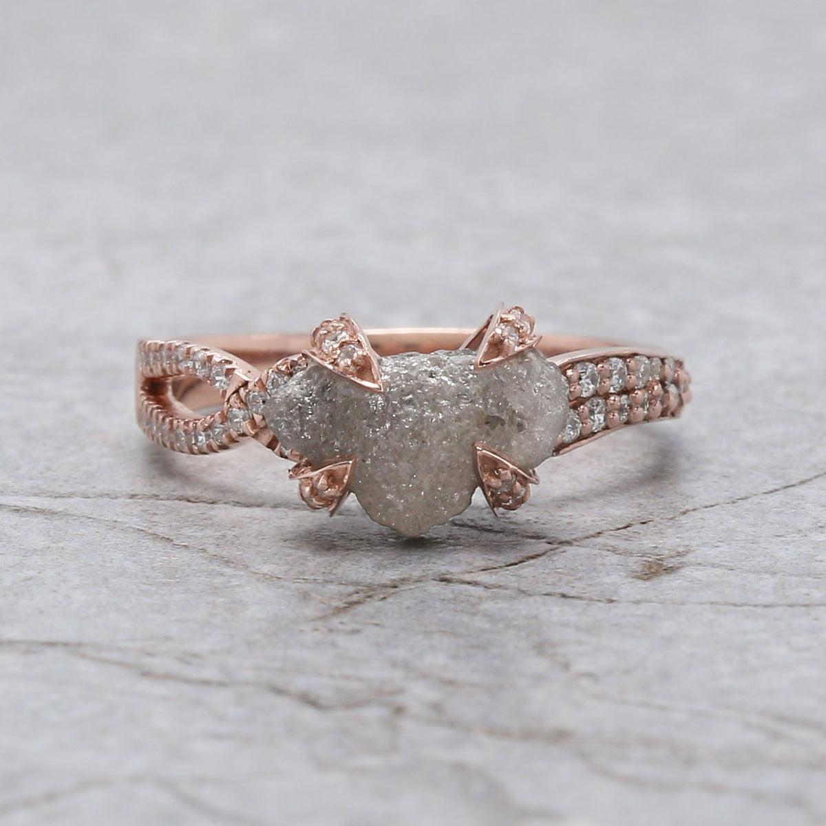 Rough Salt And Pepper Diamond Ring 2.17 Ct 10.25 MM Rough Shape Diamond Ring 14K Solid Rose Gold Silver Engagement Ring Gift For Her QK2479