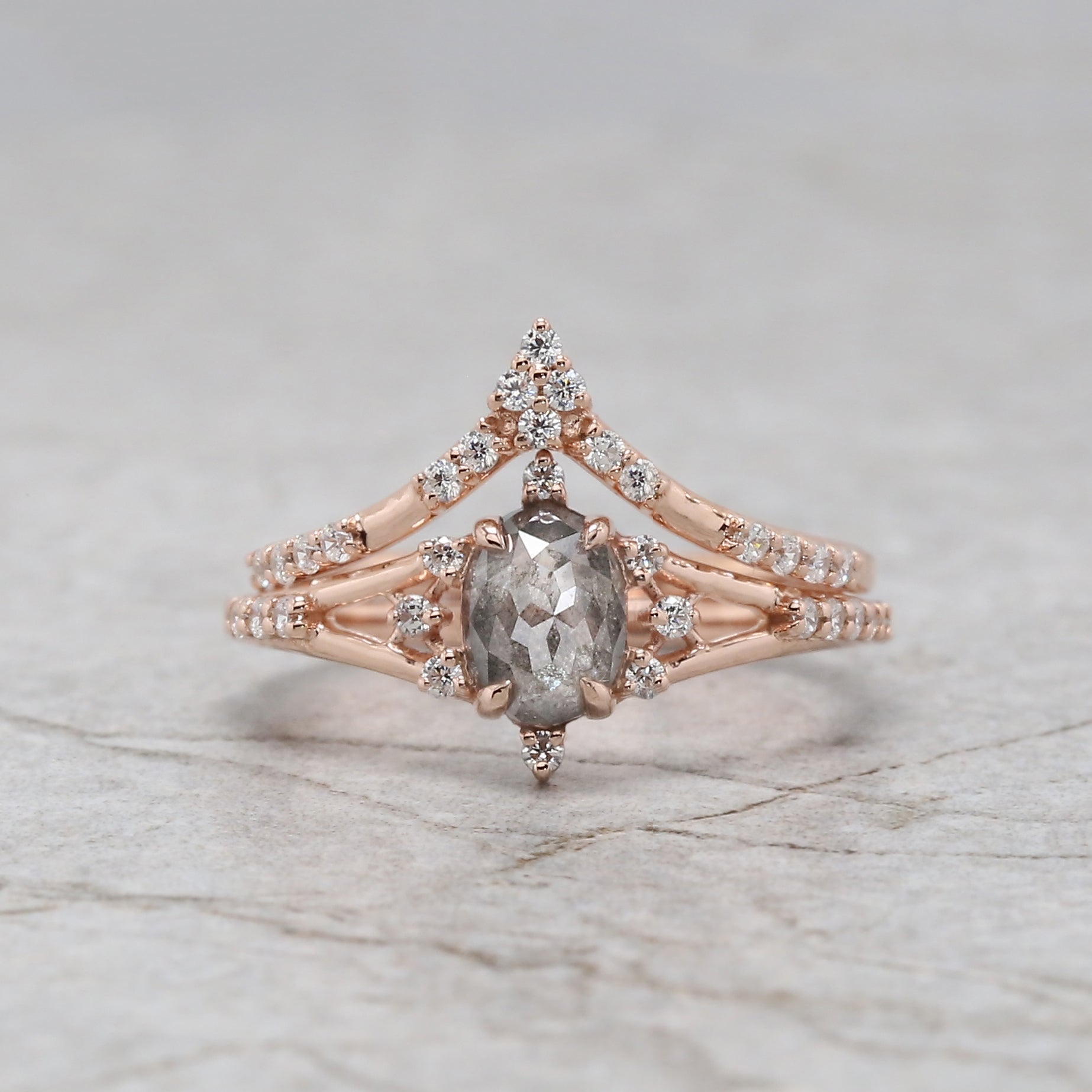 Oval Cut Salt And Pepper Diamond Ring 0.73 Ct 6.15 MM Oval Diamond Ring 14K Solid Rose Gold Silver Oval Engagement Ring Gift For Her QL3093