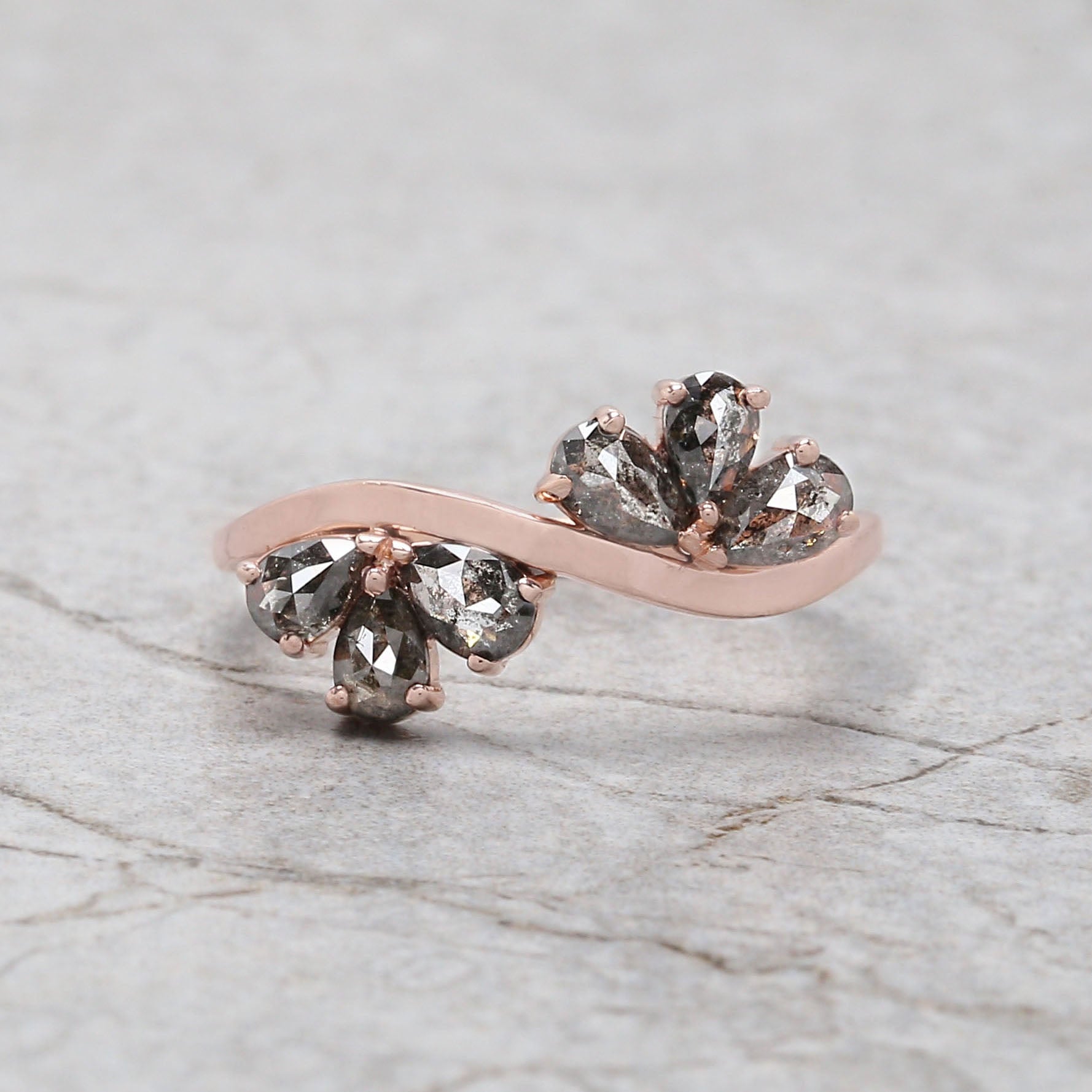 Pear Cut Salt And Pepper Diamond Ring 0.82 Ct 4.55 MM Pear Diamond Ring 14K Solid Rose Gold Silver Pear Engagement Ring Gift For Her QLB1311