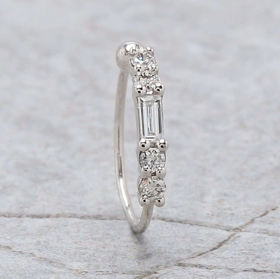 Natural White Round/Baguette Diamond Nose Rings Engagement Wedding Gift Nose Ring 14K Solid Rose White Yellow Gold Nose Ring 0.10 CT KD970